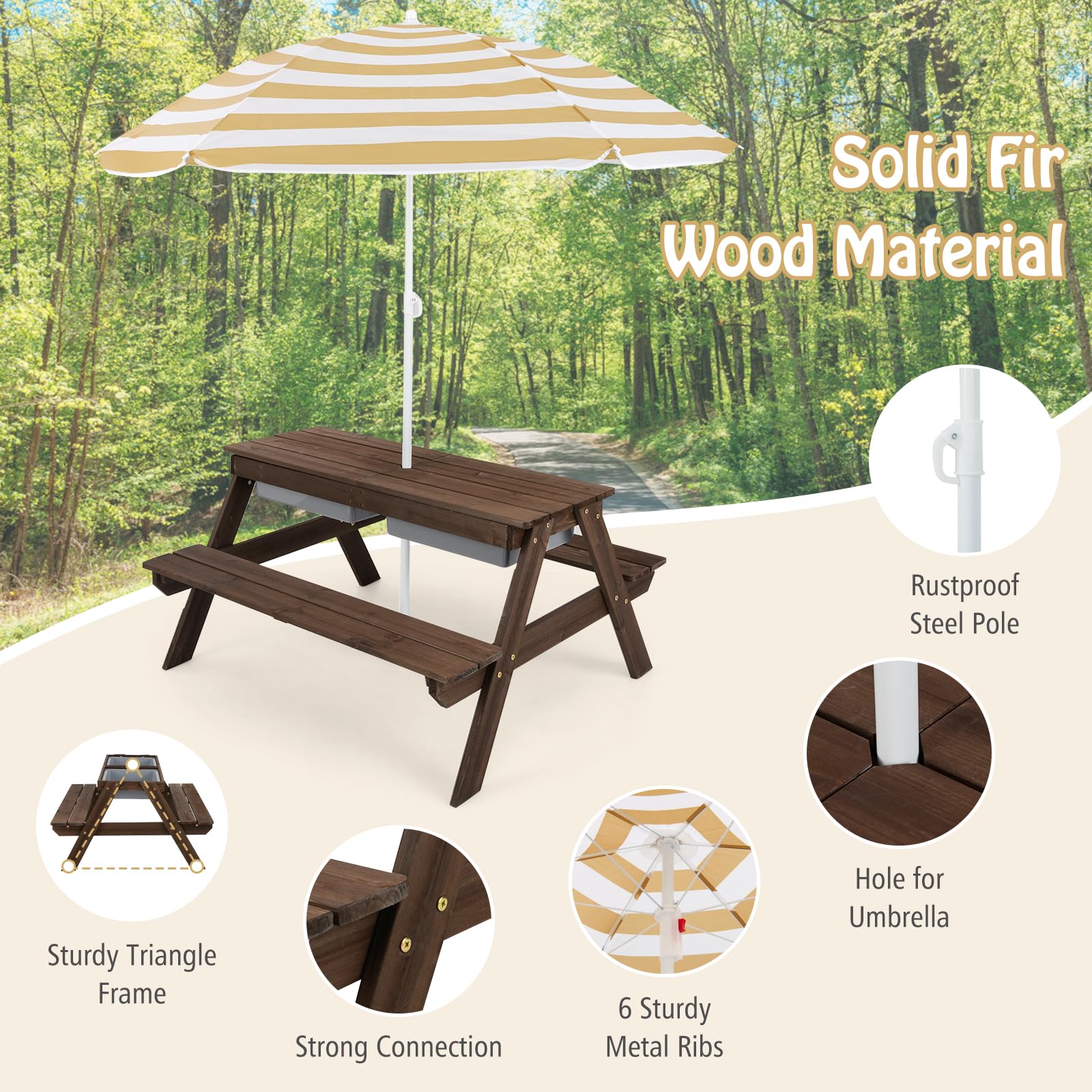 4-in-1 Cedar Kids Picnic Table with Umbrella