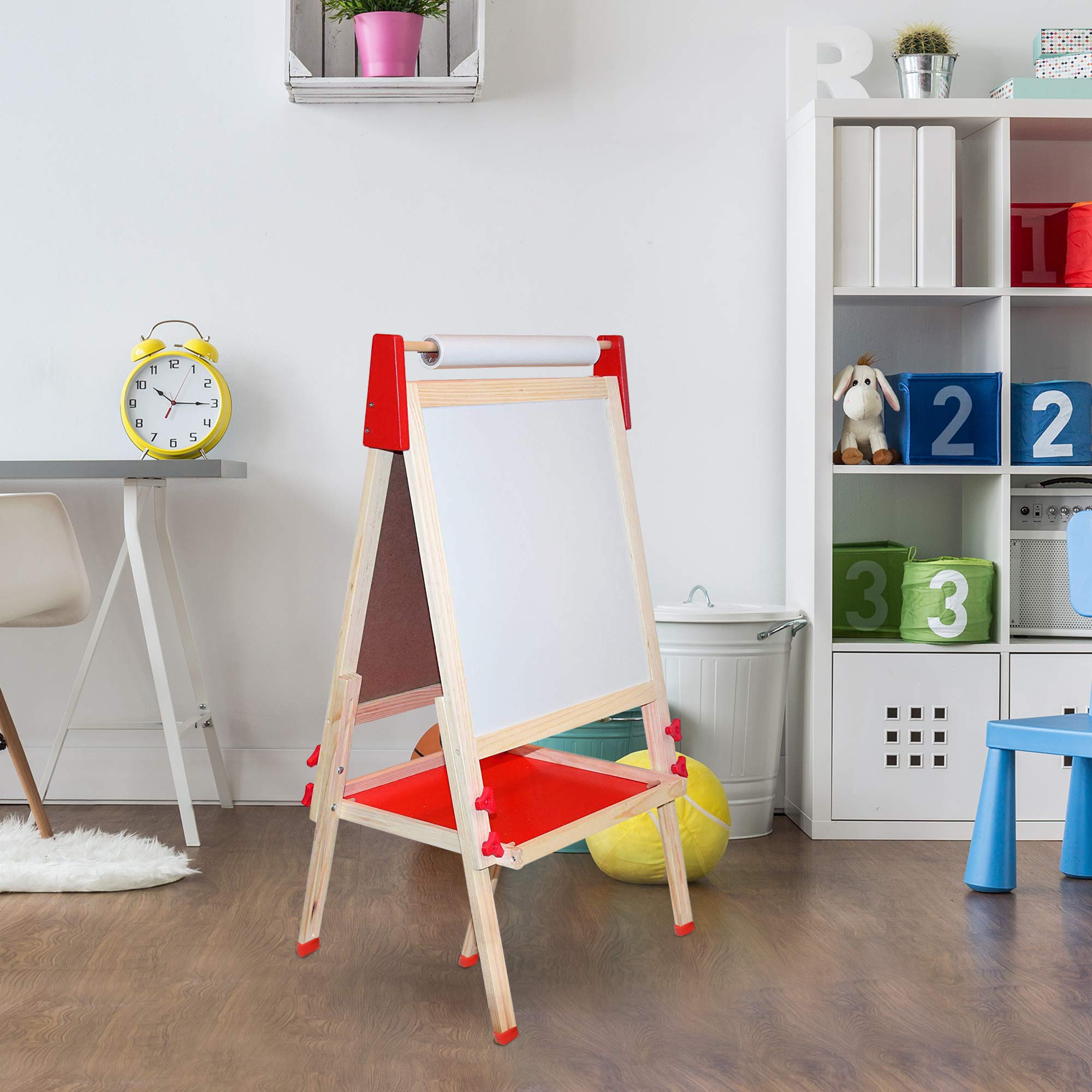 Number 1 in Gadgets Deluxe Standing Art Easel, Dry-Erase Board Chalkboard Magnetic Whiteboard Paper Roll and Accessories, Ultimate All-in-One Wooden Kid's Art Easel