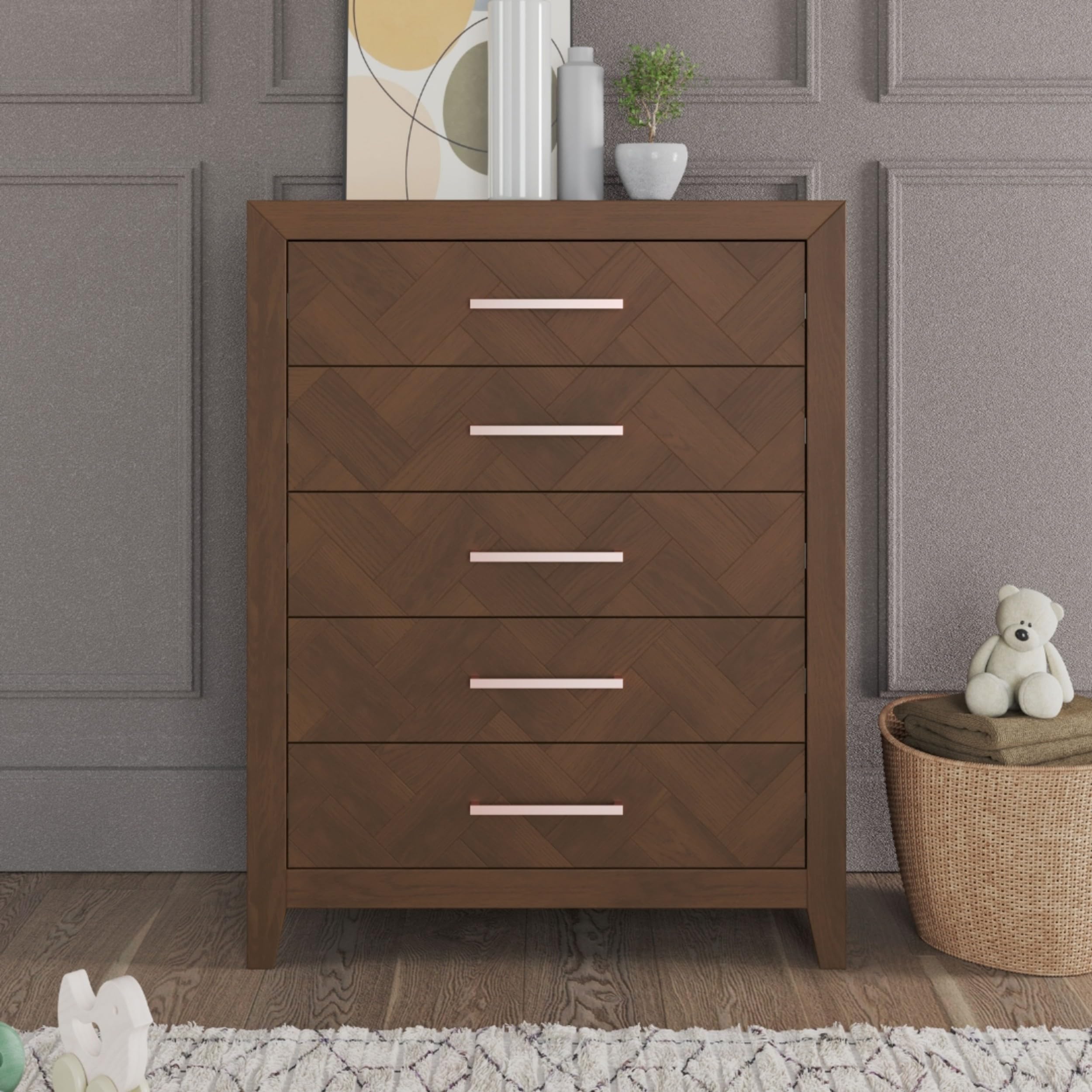 4-in-1 Convertible Crib Nursery Furniture Set with Dresser Chest and Nightstand