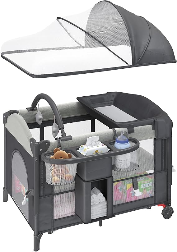 5-in-1 Baby Bassinet Bedside Sleeper with Swing Tube Converts to Cradle