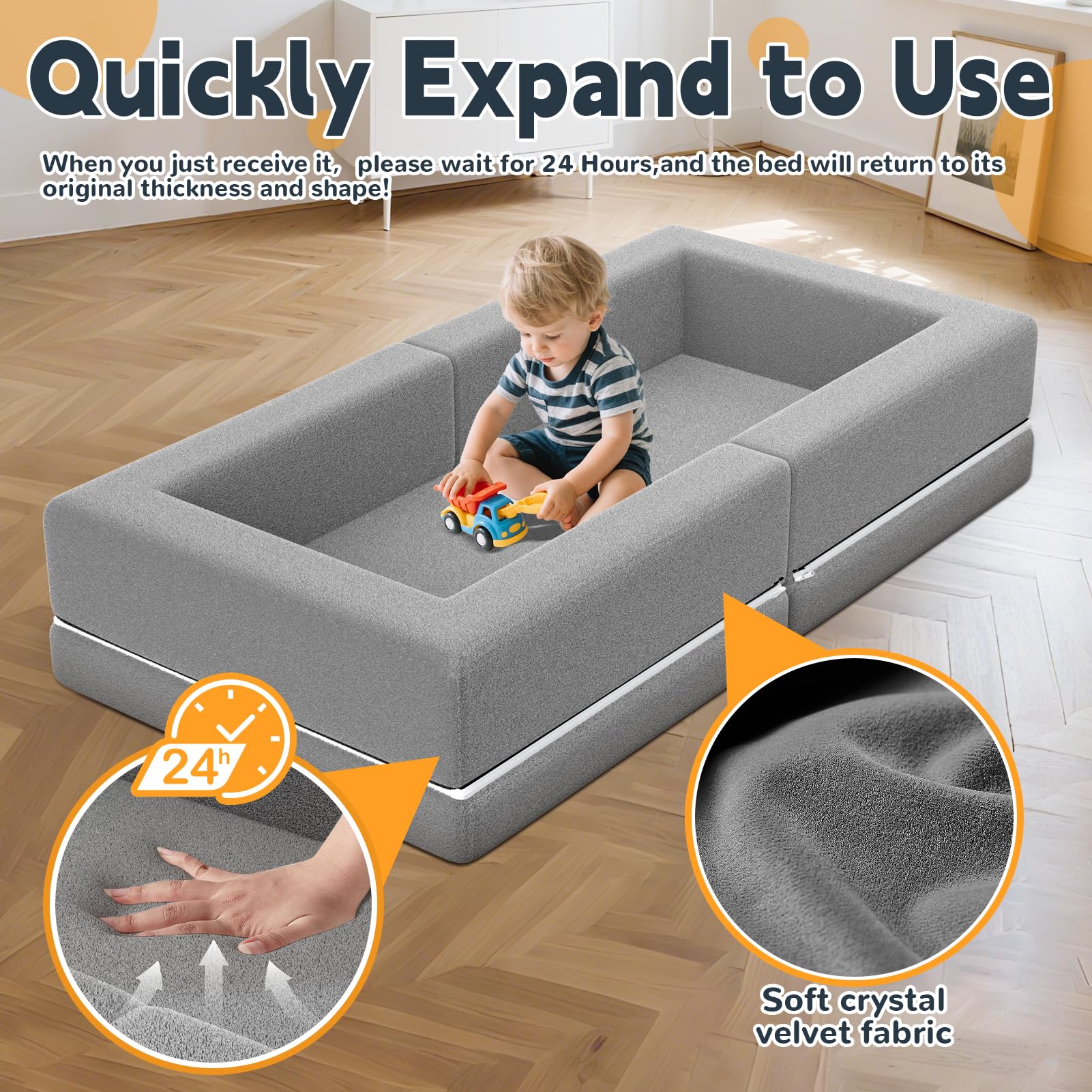 Portable Toddler Travel Bed - 3-in-1 Foldable Floor Bed with Washable Cover