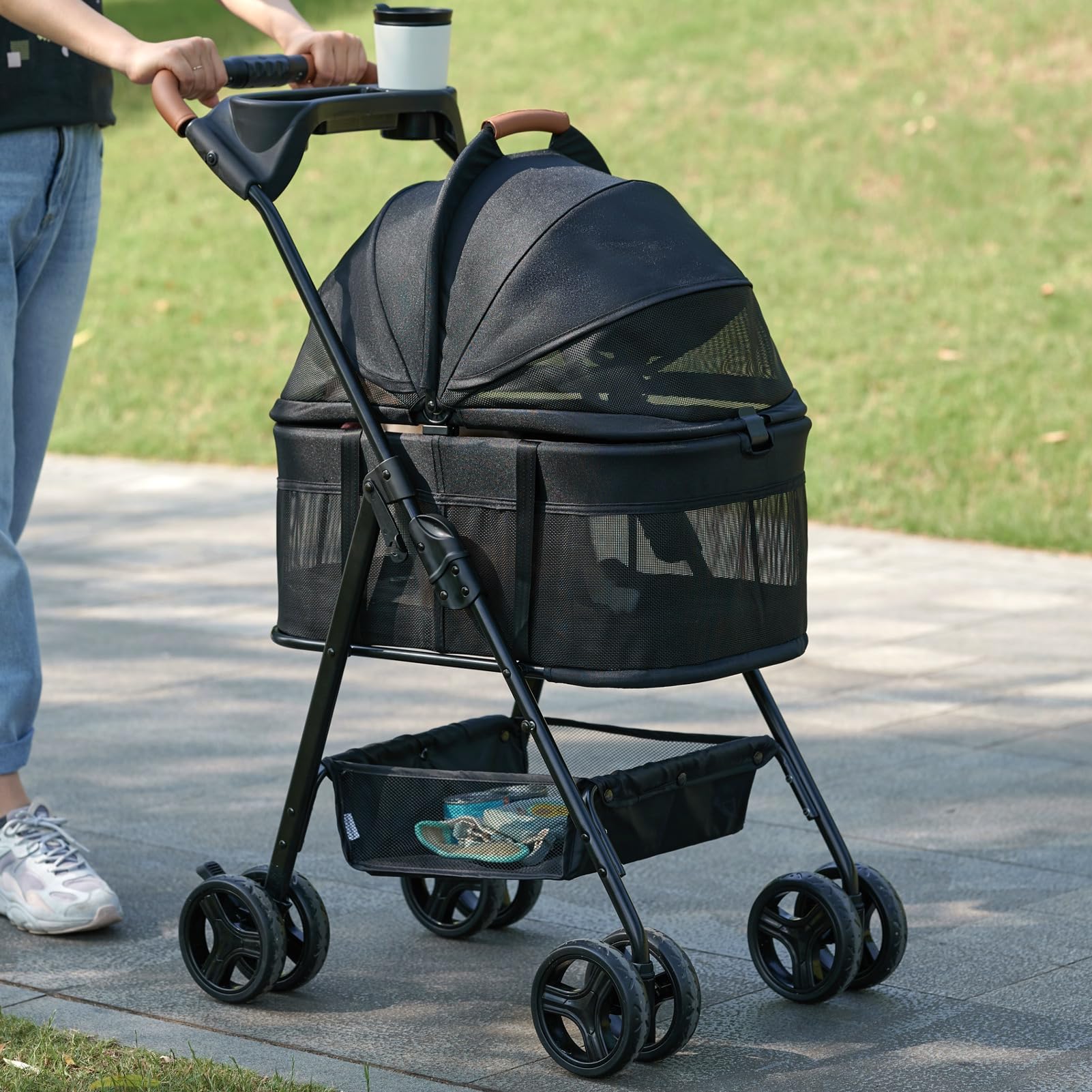 3 in 1 Pet Stroller with Removable Carrier, Folding Stroller for Small/Medium Dogs and Cats