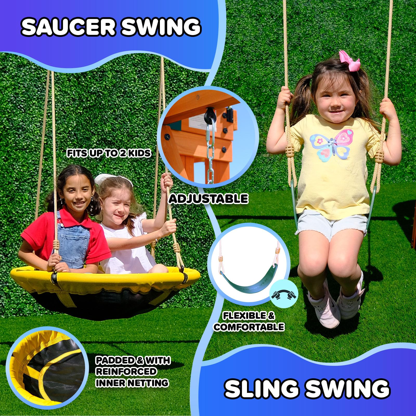 Wooden A-Frame Swing Set with Slide and Sandbox