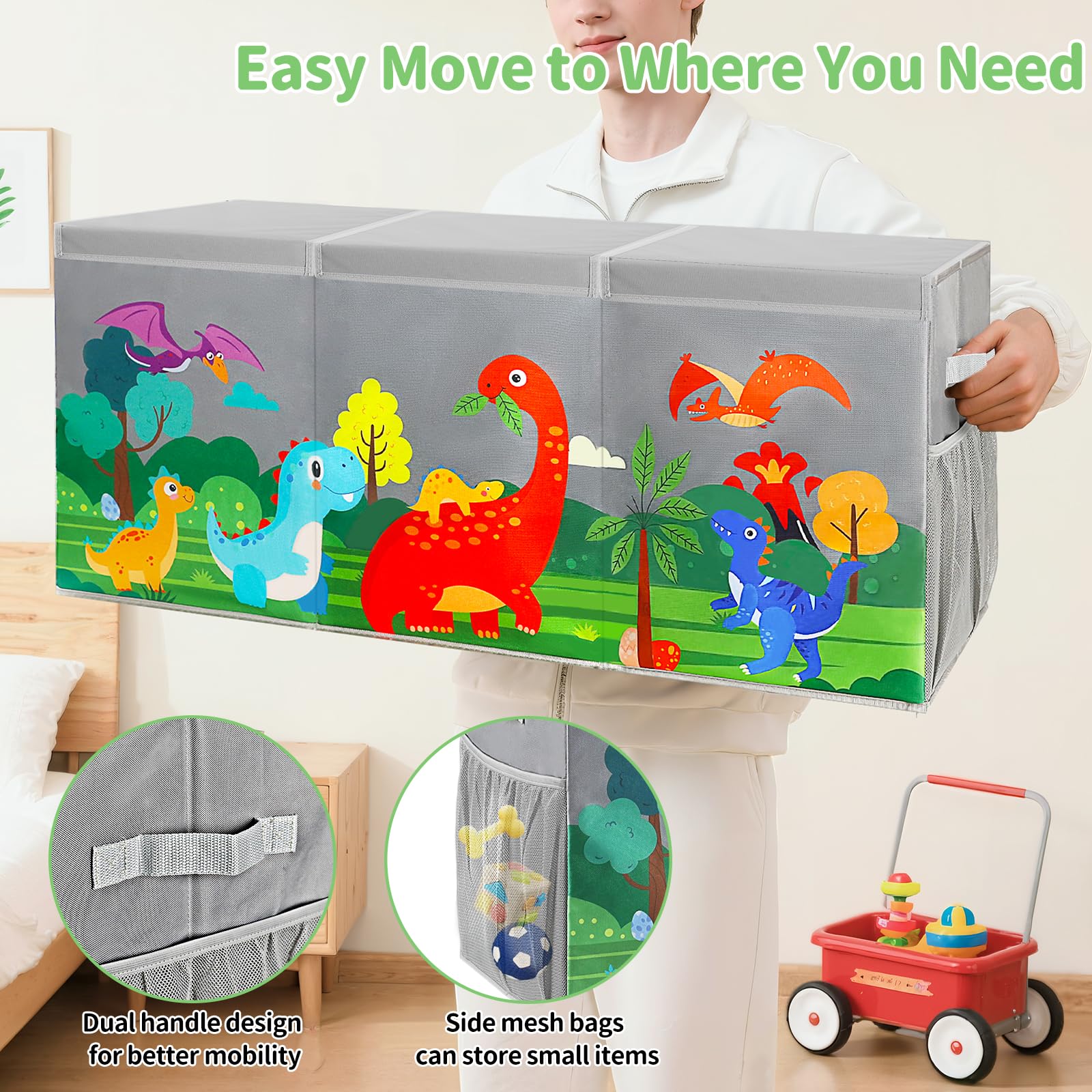 Extra Large Dinosaur Toy Storage Organizer with Lids