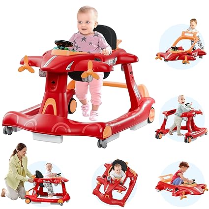 6-in-1 Baby Walker with Adjustable Speed Wheels, Adjustable Height Activity Walker