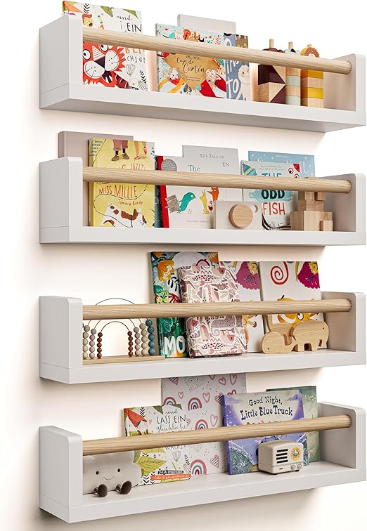Nursery Book Shelves - 4 Pack, Wall Book Shelves for Bedroom