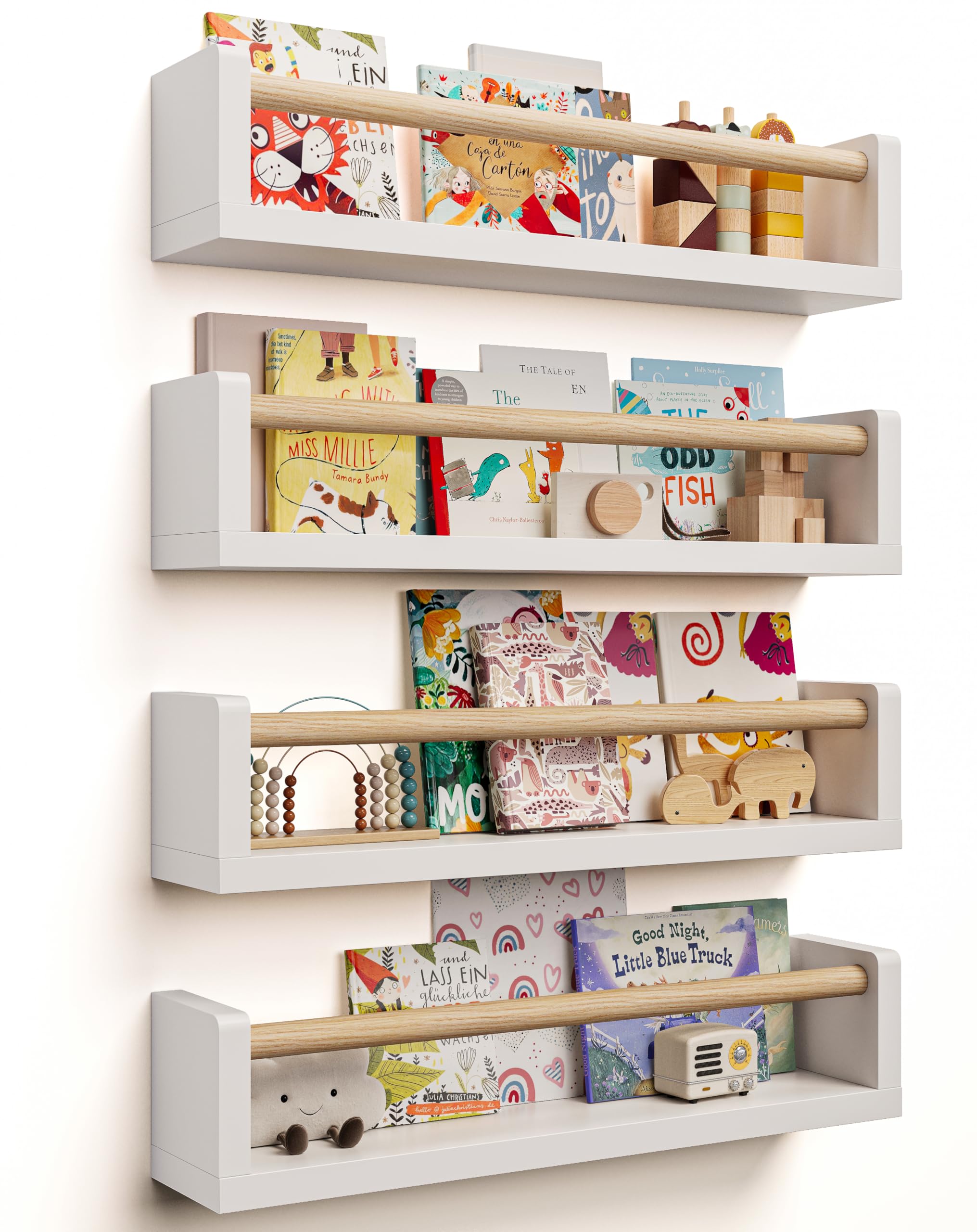 Wall-Mounted Nursery Bookshelves 4-Pack
