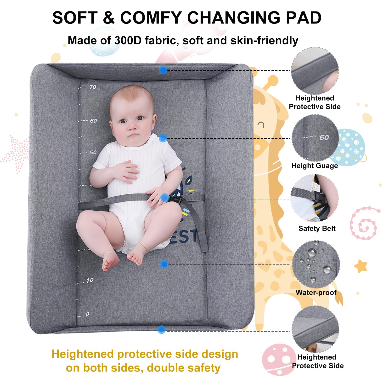 Adjustable Height Baby Changing Table with Wheels