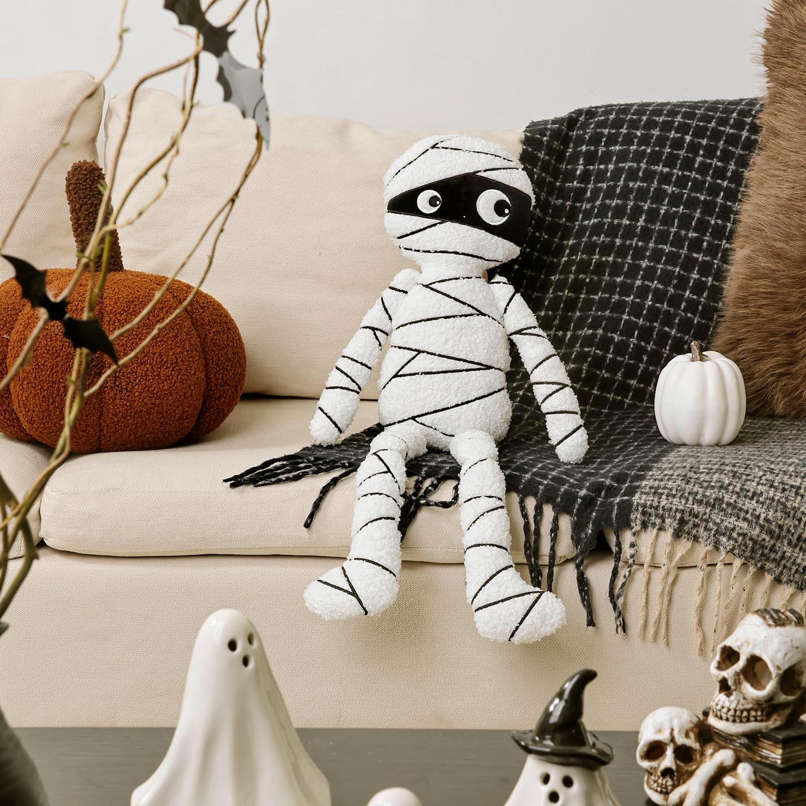 Halloween Decor Throw Pillows: Cute White Teddy Fleece Mummy
