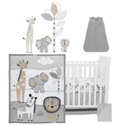 Safari Gray/Tan/White Nursery 6-Piece Baby Crib Bedding Set