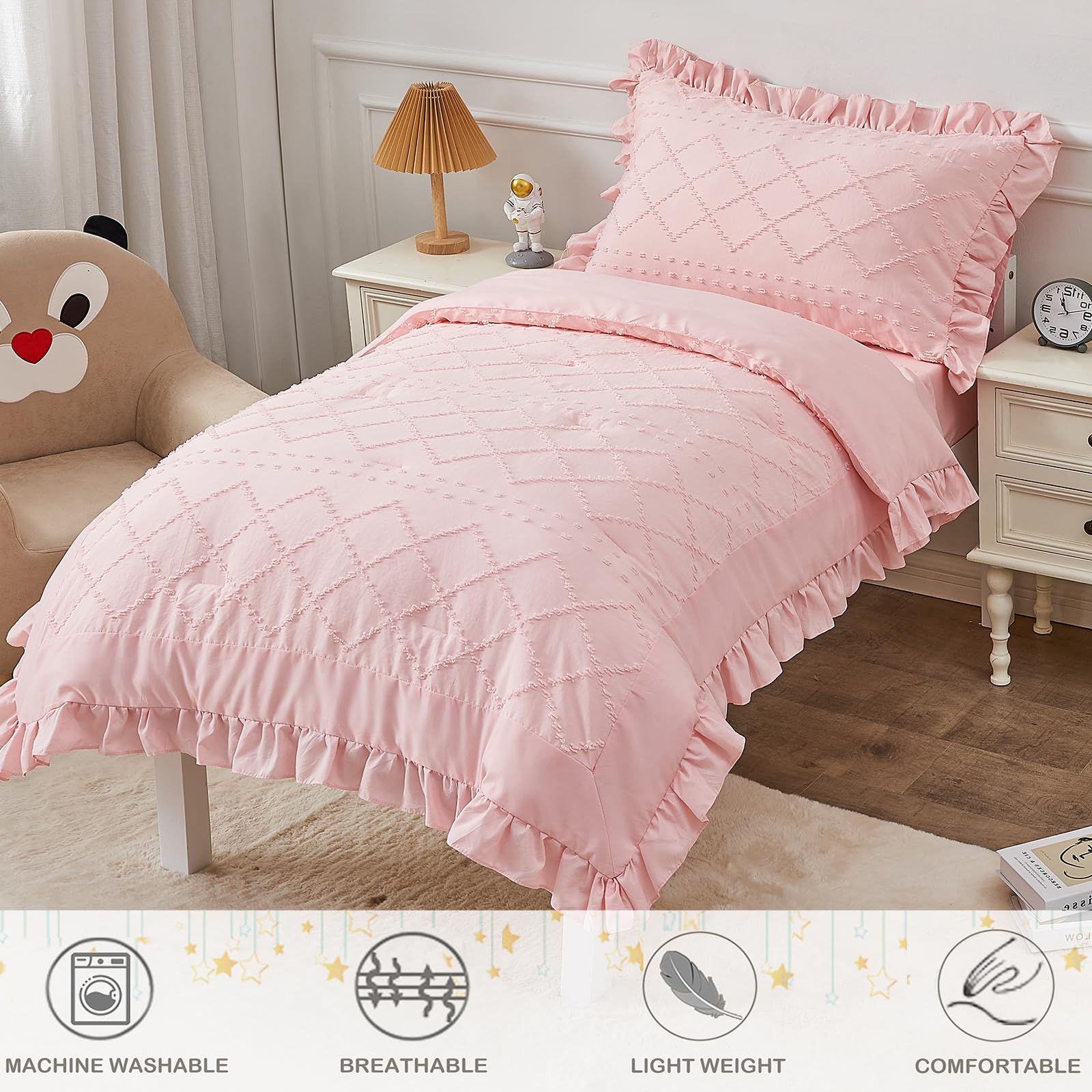 Boho Tufted Toddler Bedding Set with Ruffle Crib Sheets