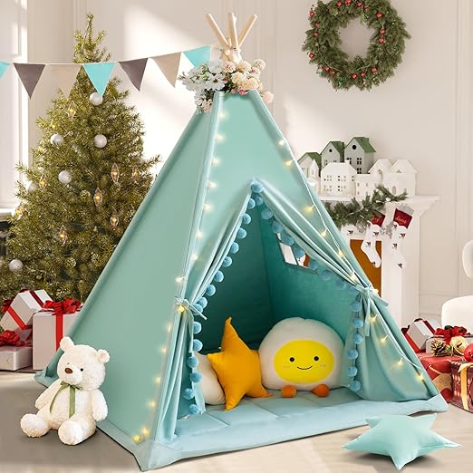 Teepee Tent for Kids with Padded Mat Cotton Canvas Kids Tent
