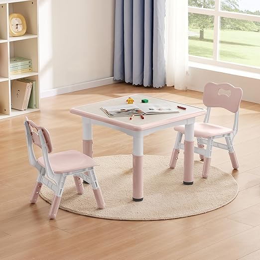 Kids Study Table and Chairs Set, Height Adjustable Toddler Table and Chair