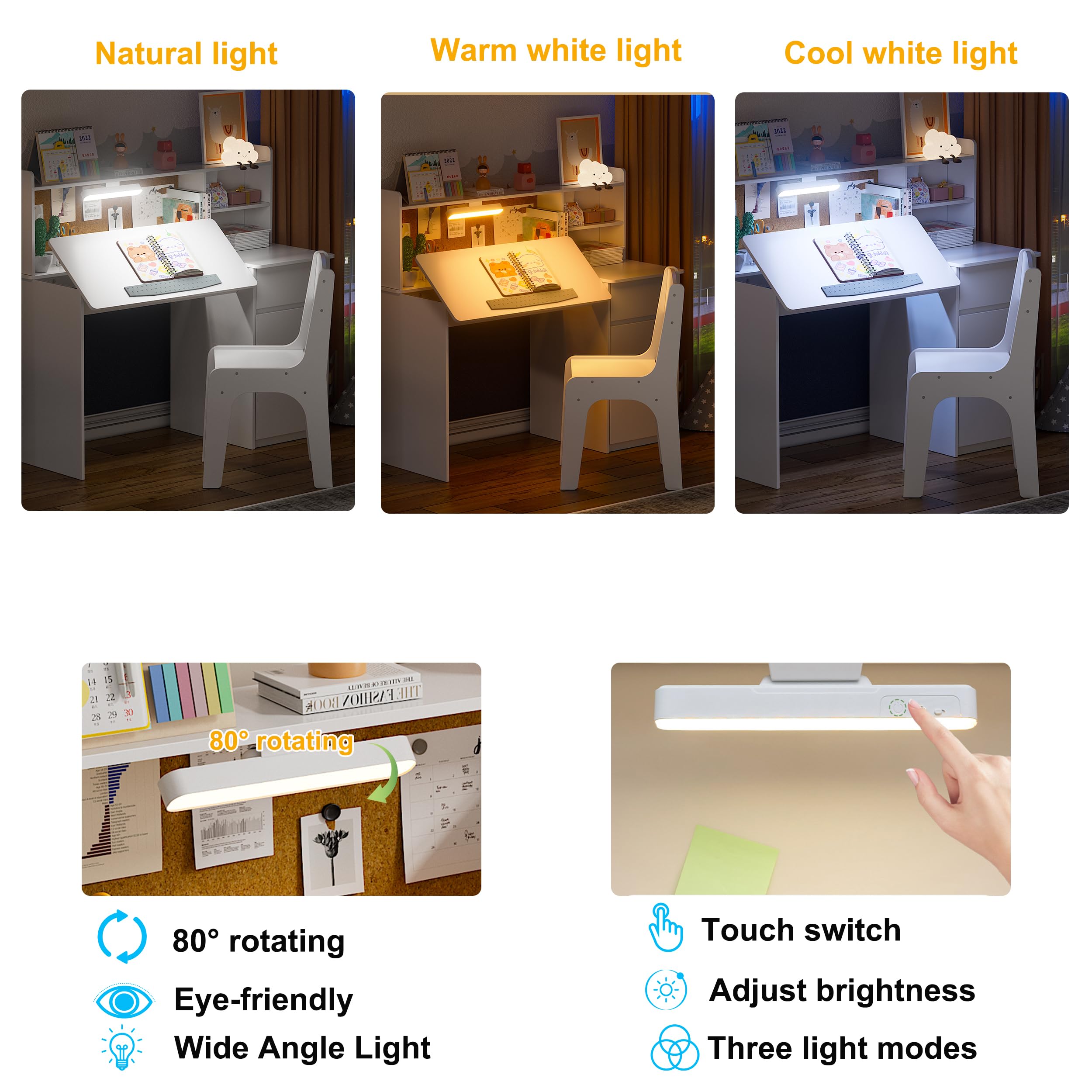 Kids Study Desk and Chair Set with LED Lamp