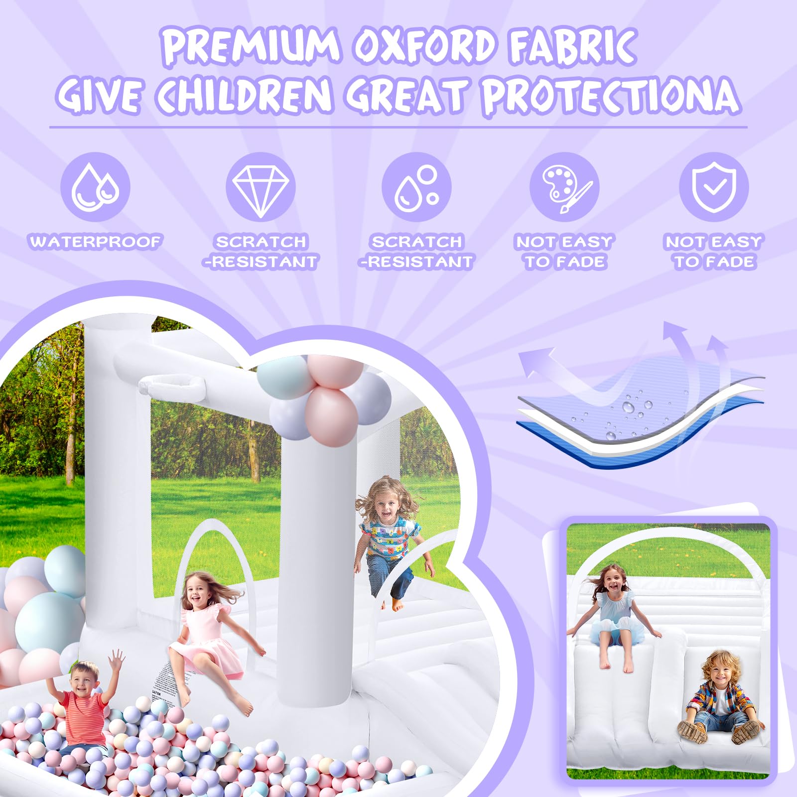 White Inflatable Bounce House with Double Slide and Ball Pit