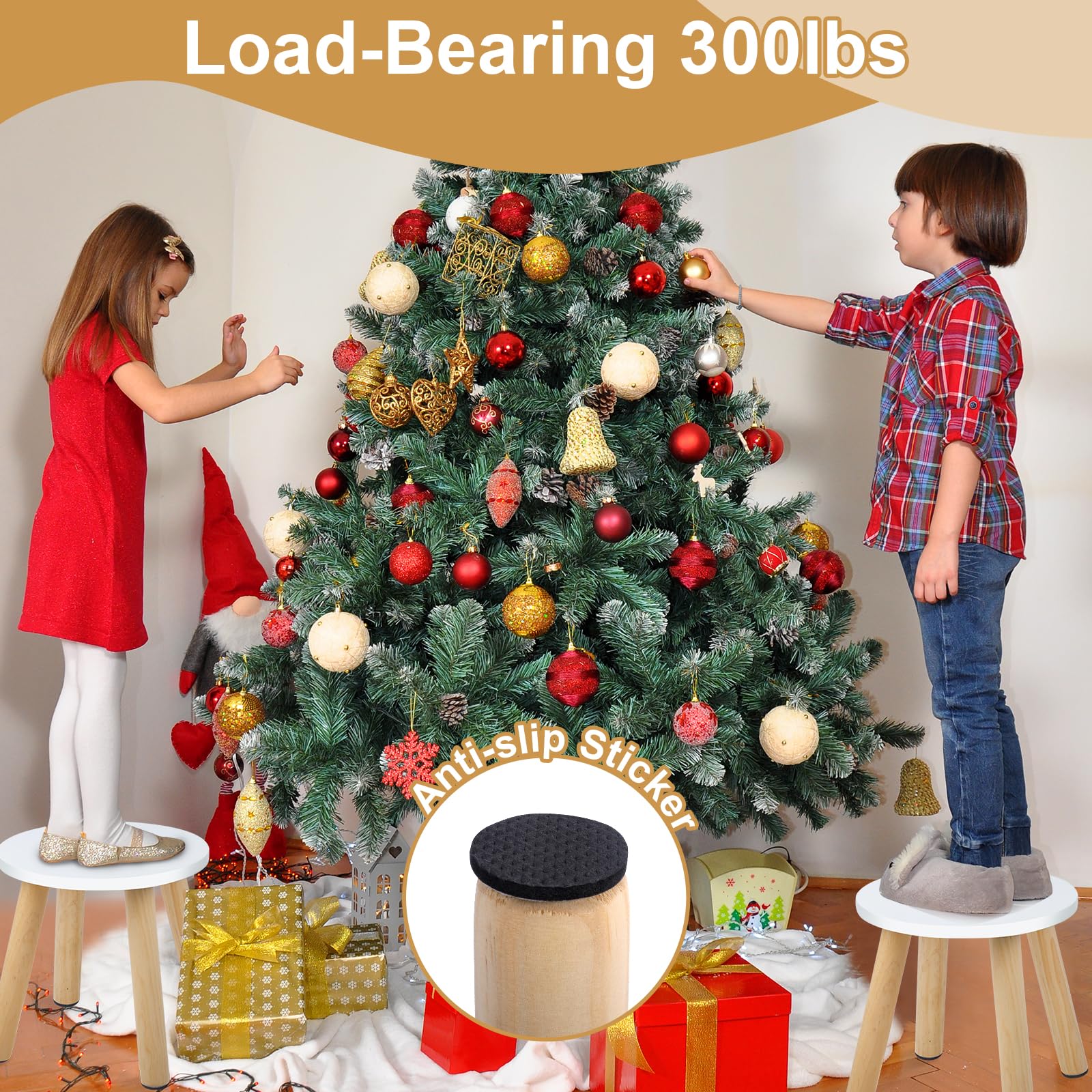 Wooden Step Stool for Kids Natural Anti-Slip 2 Pack