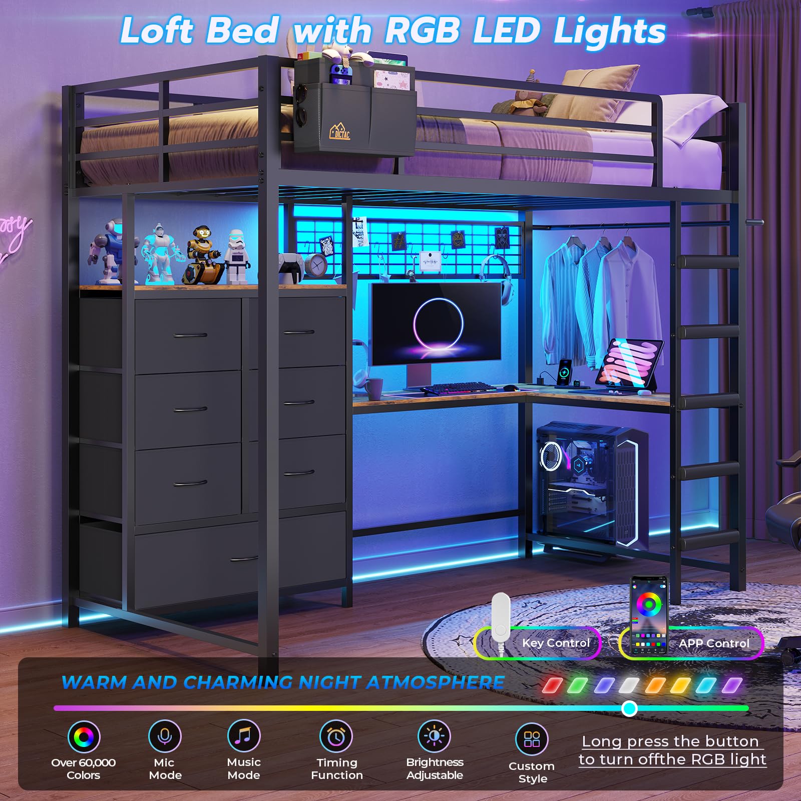 Twin Loft Bed with L-Shaped Desk and Storage Drawers