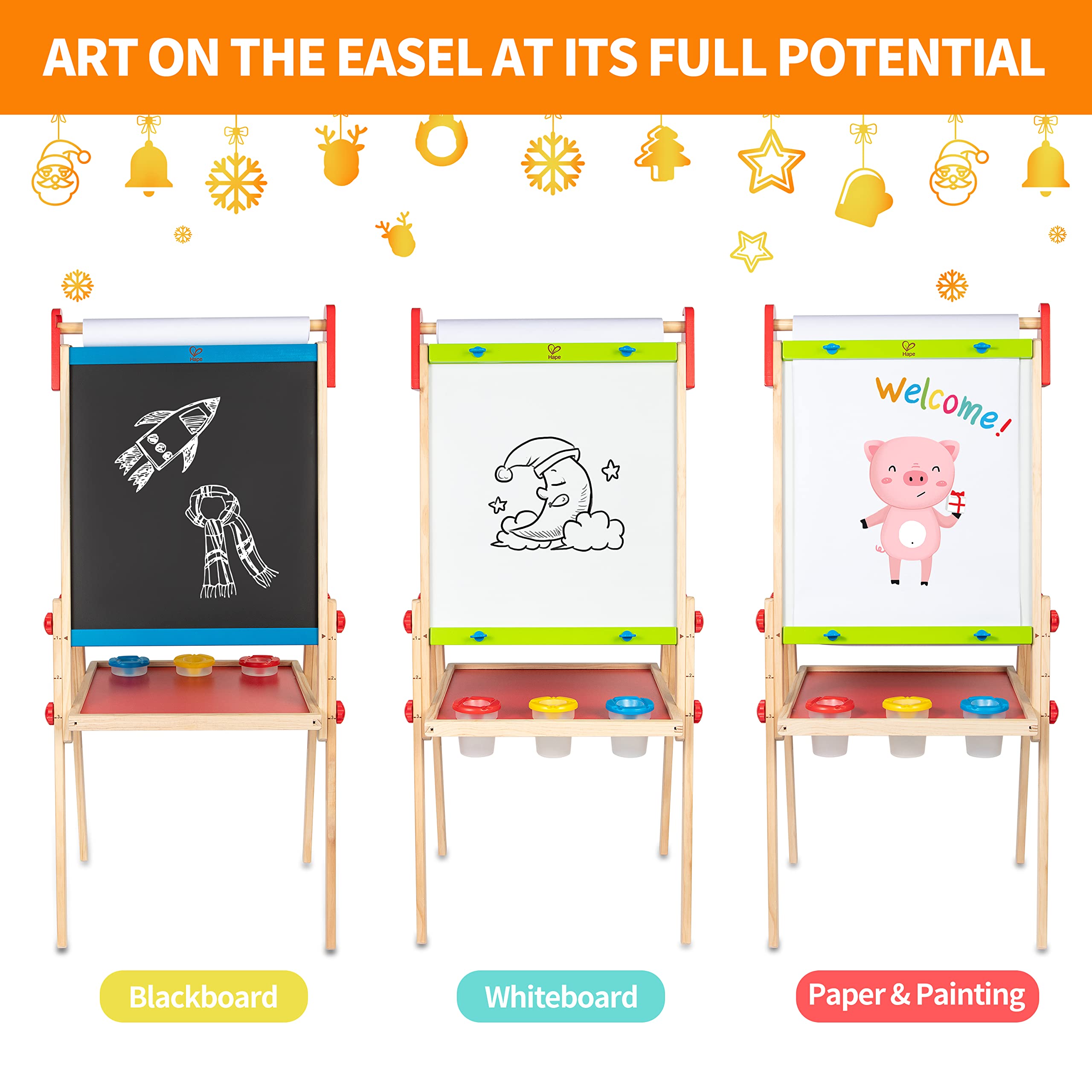 All-in-One Adjustable Kids Art Easel with Magnetic Whiteboard and Chalkboard
