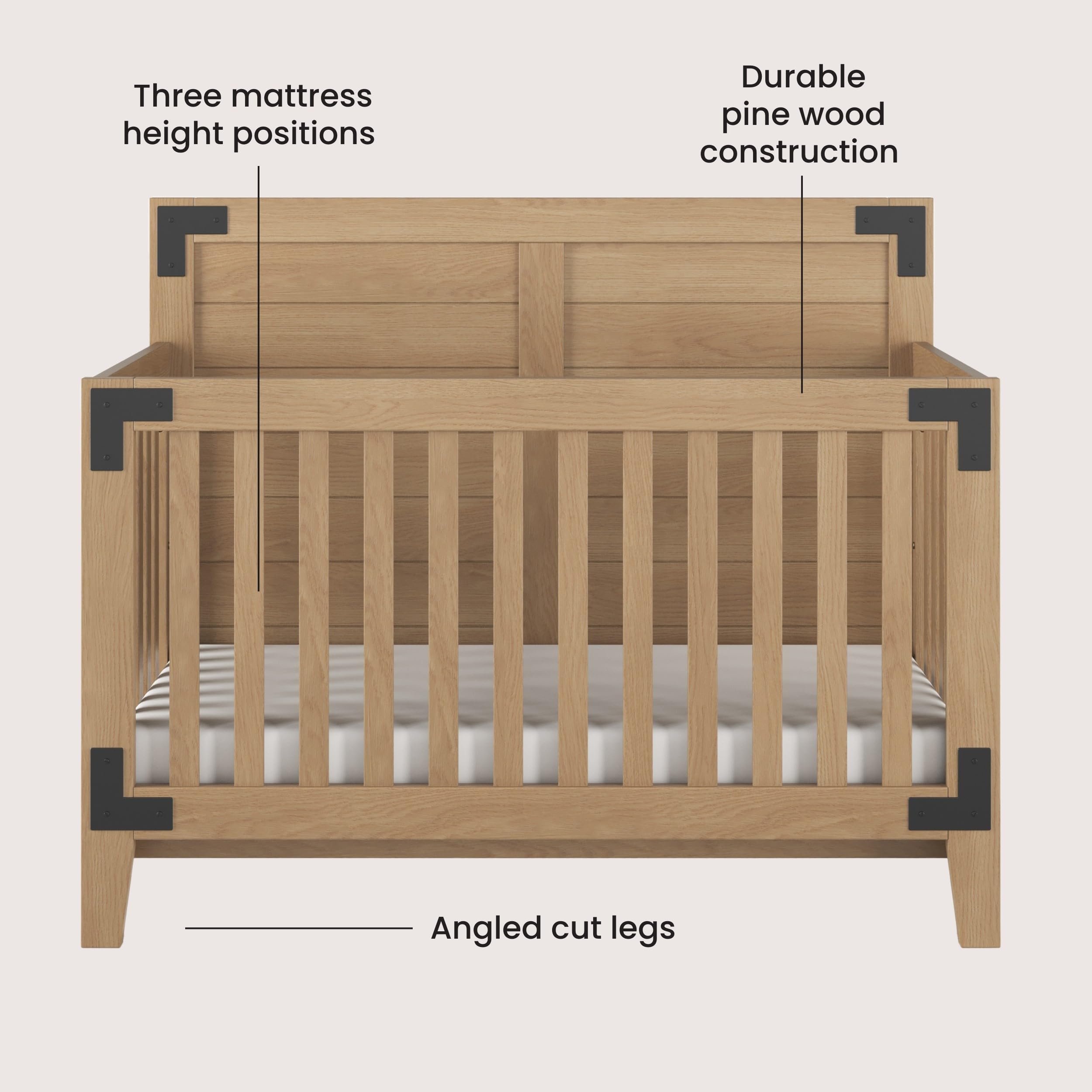 4-in-1 Convertible Baby Crib with Adjustable Mattress