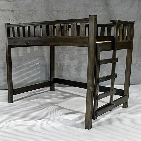 Farmhouse Wood Loft Bed Frame, Queen Size - Rustic & Modern Style