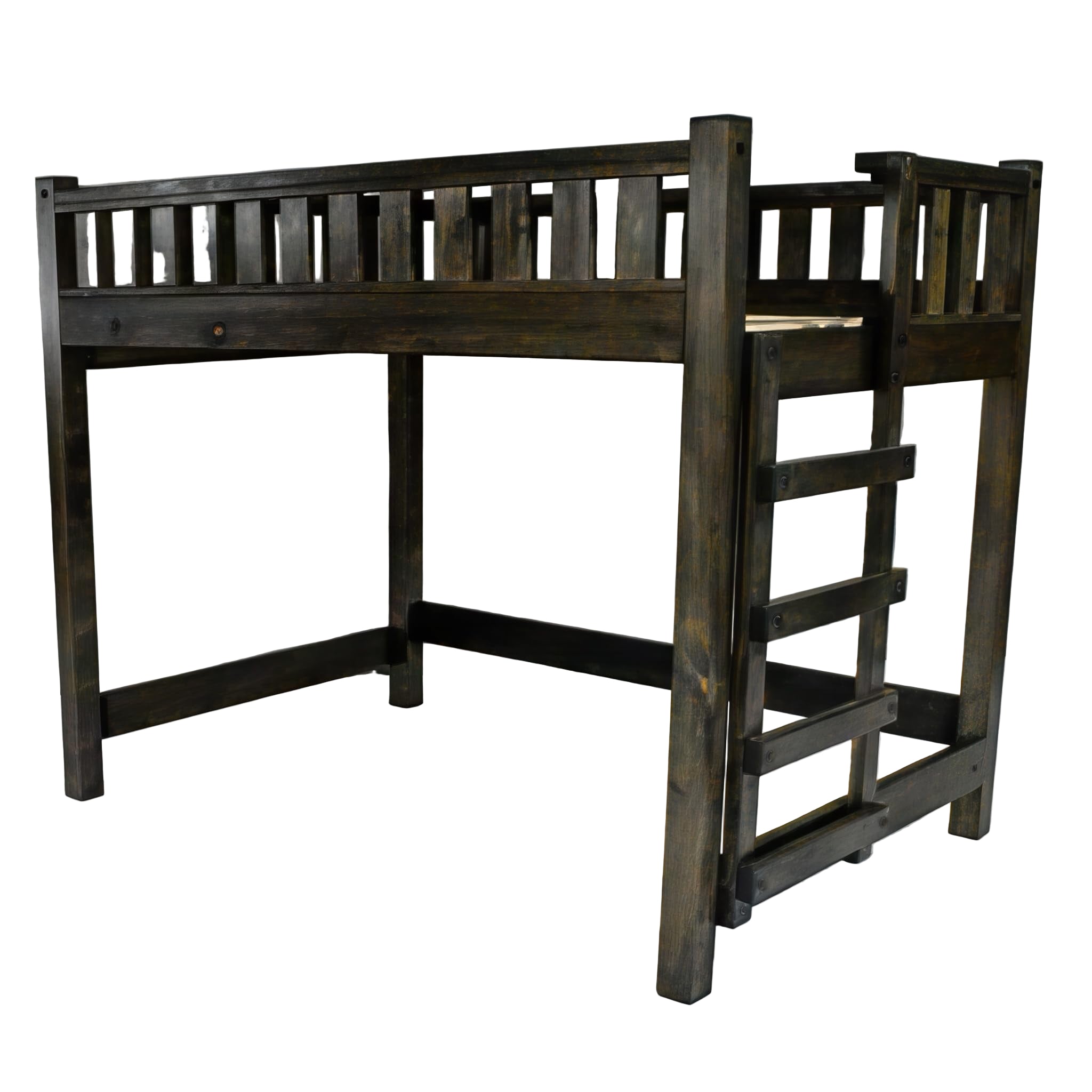 Farmhouse Wood Loft Bed Frame, Queen Size - Rustic & Modern Style