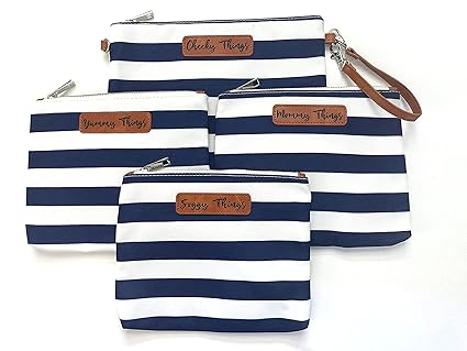 XL Set of 4 Gray and White Striped Canvas Diaper Bag Pouches
