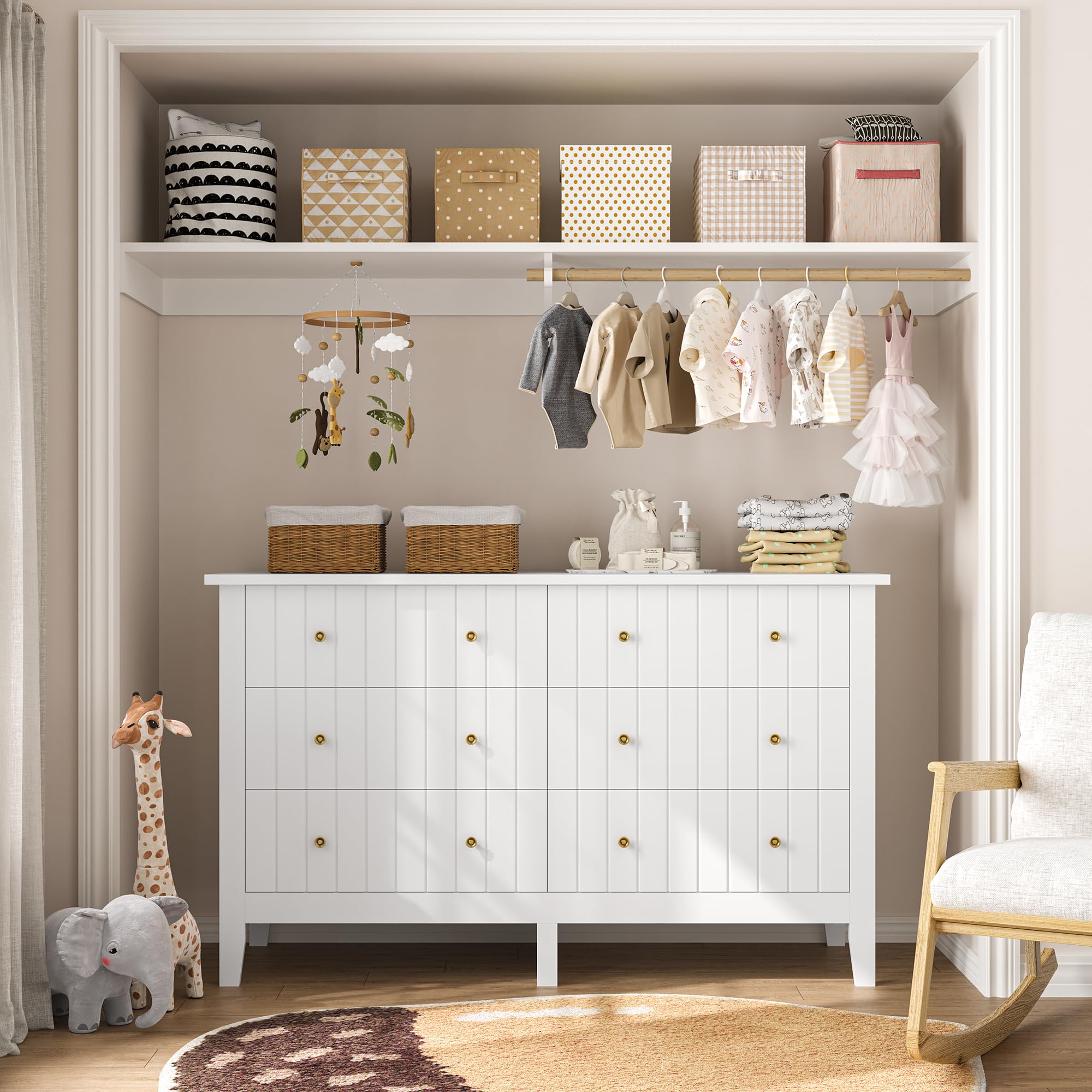 6 Drawer White Dresser with Deep Storage