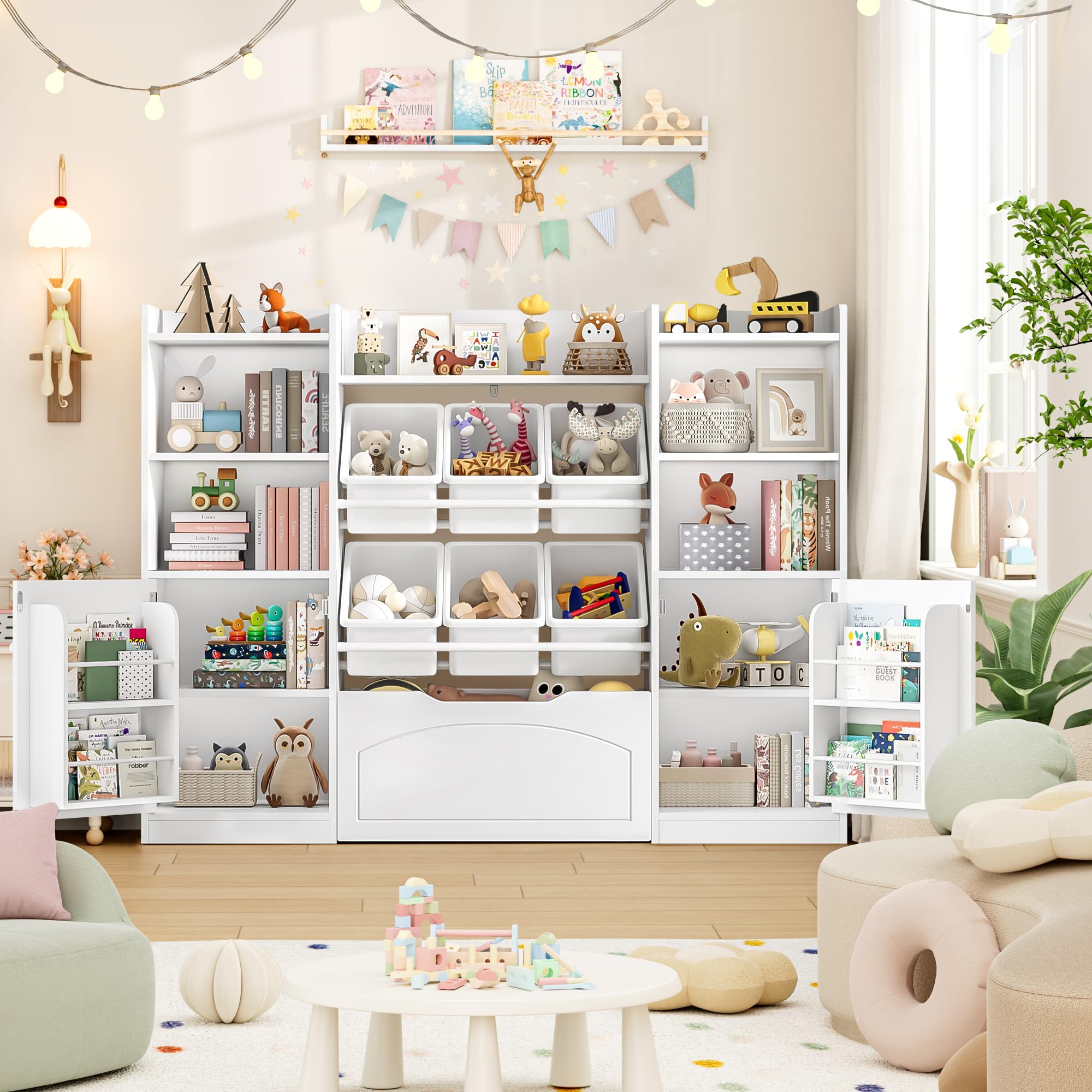 5-in-1 Kids Toy Storage Organizer with Bins and Bookshelf