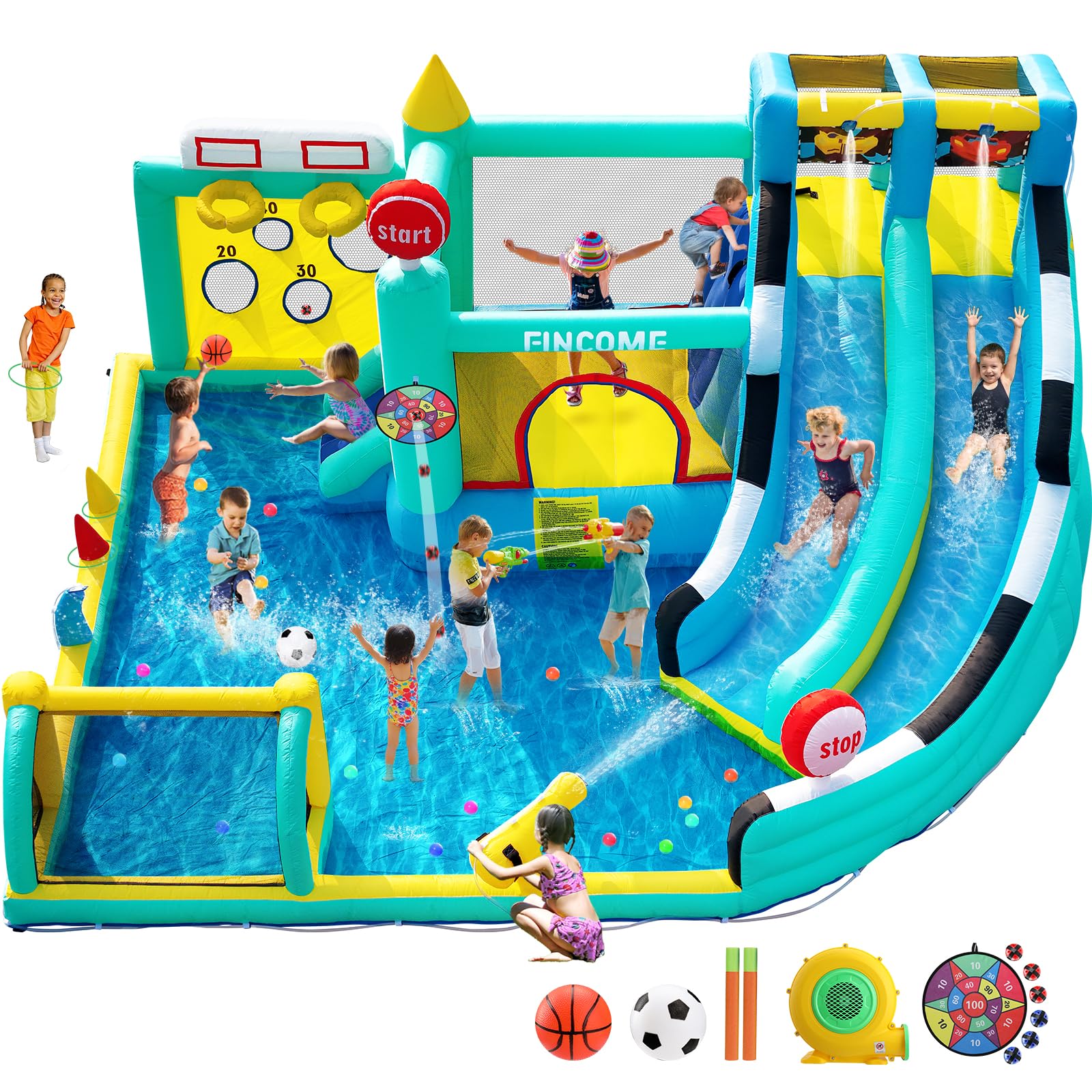 Bounce House Double Slides for Kids 3-10, Large Bounce Castle with Air Blower 550W