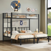 Triple Bunk Bed Metal Frame with Guardrails and Ladder
