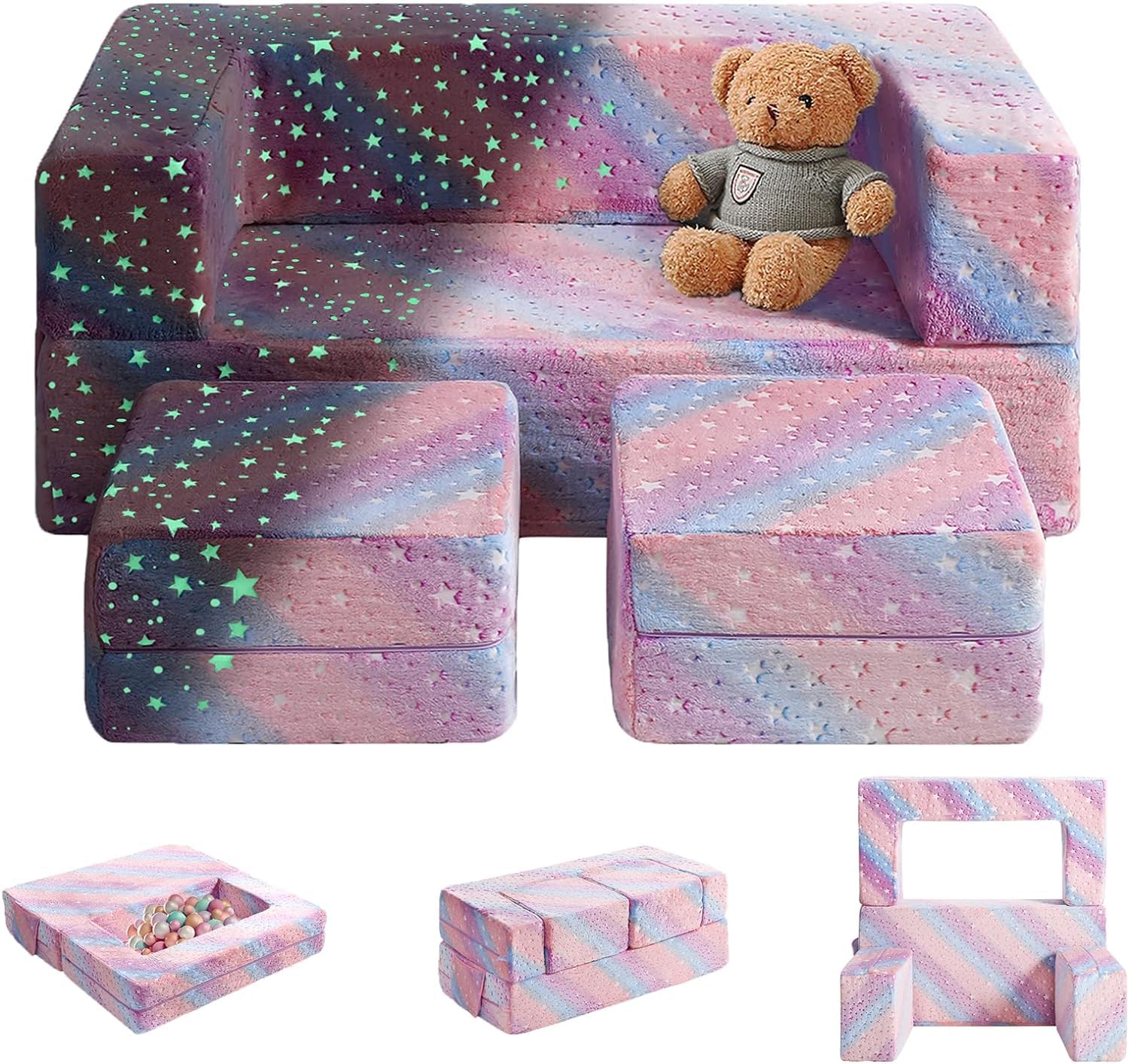 Glow in The Dark Modular Explore Sofa for Toddler 3 in 1 Fold Out Sofa