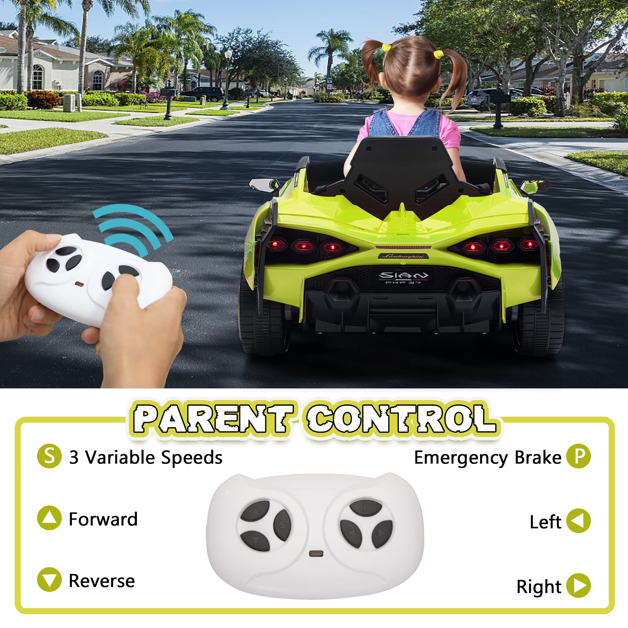 Electric Ride On Car Toy for Kids to Drive, 12V Battery Powered Licensed Lamborghini