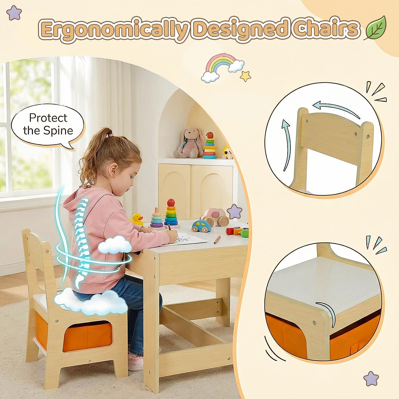 Kids Table and Chair Set with Storage and Reversible Blackboard