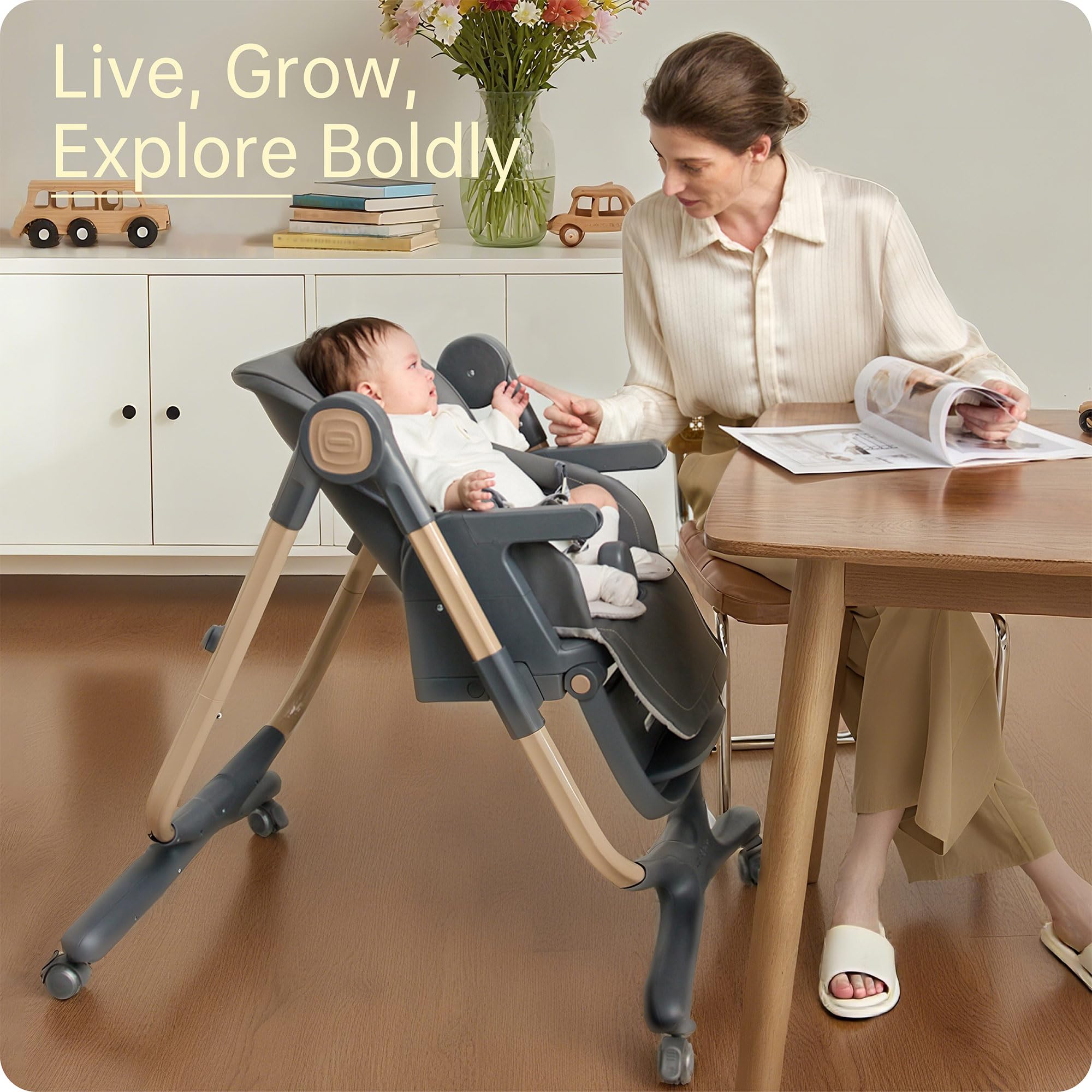 6-in-1 Convertible High Chair with Adjustable Height and Foldable Design