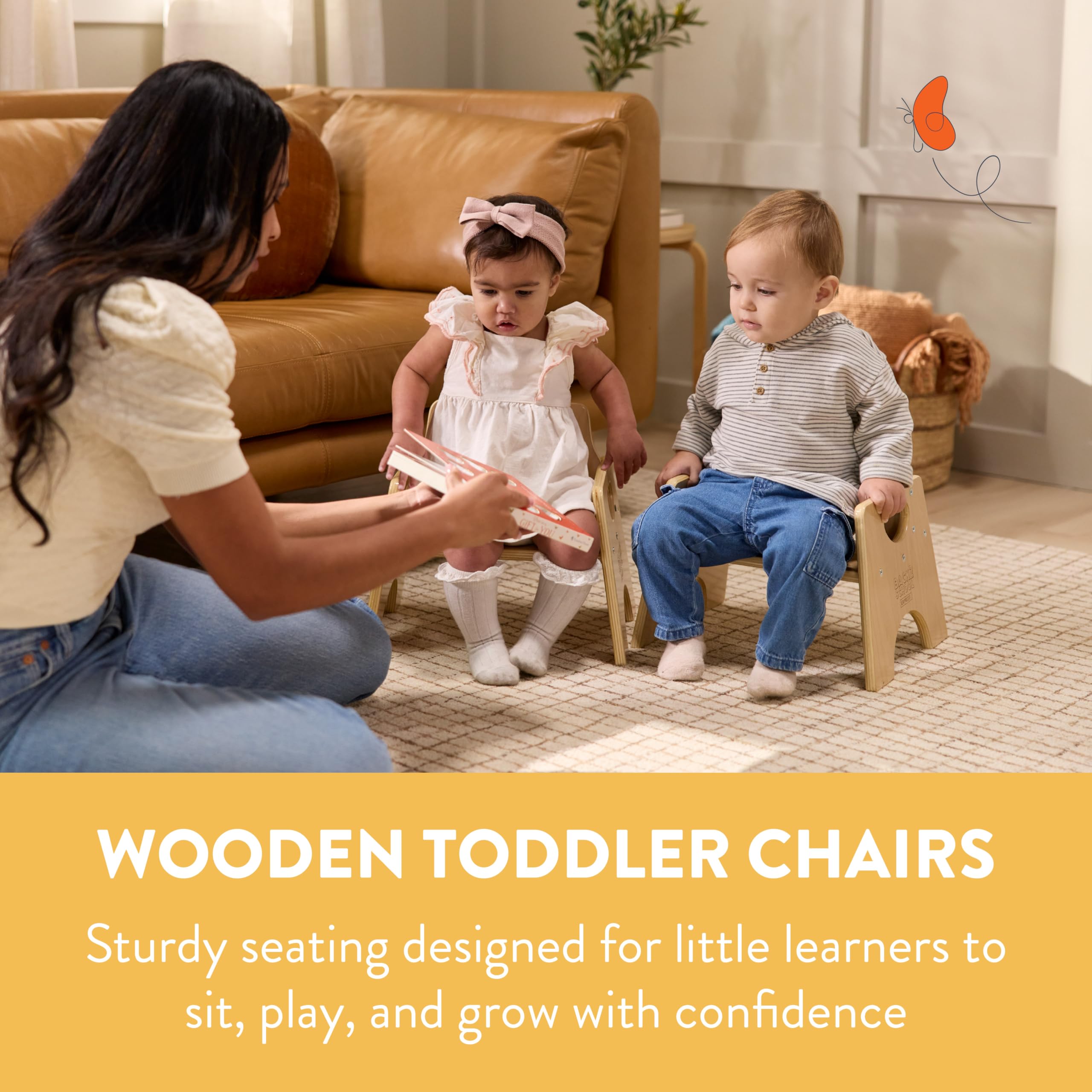 Wooden Toddler Chairs Natural 2-Pack
