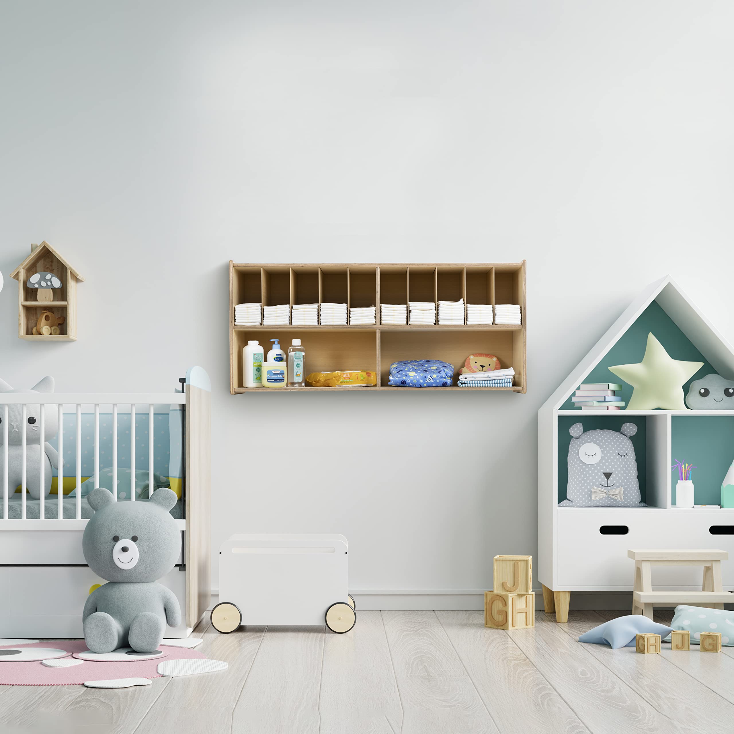 Diaper Storage Organizer, 100% Birch Plywood Wall Mount