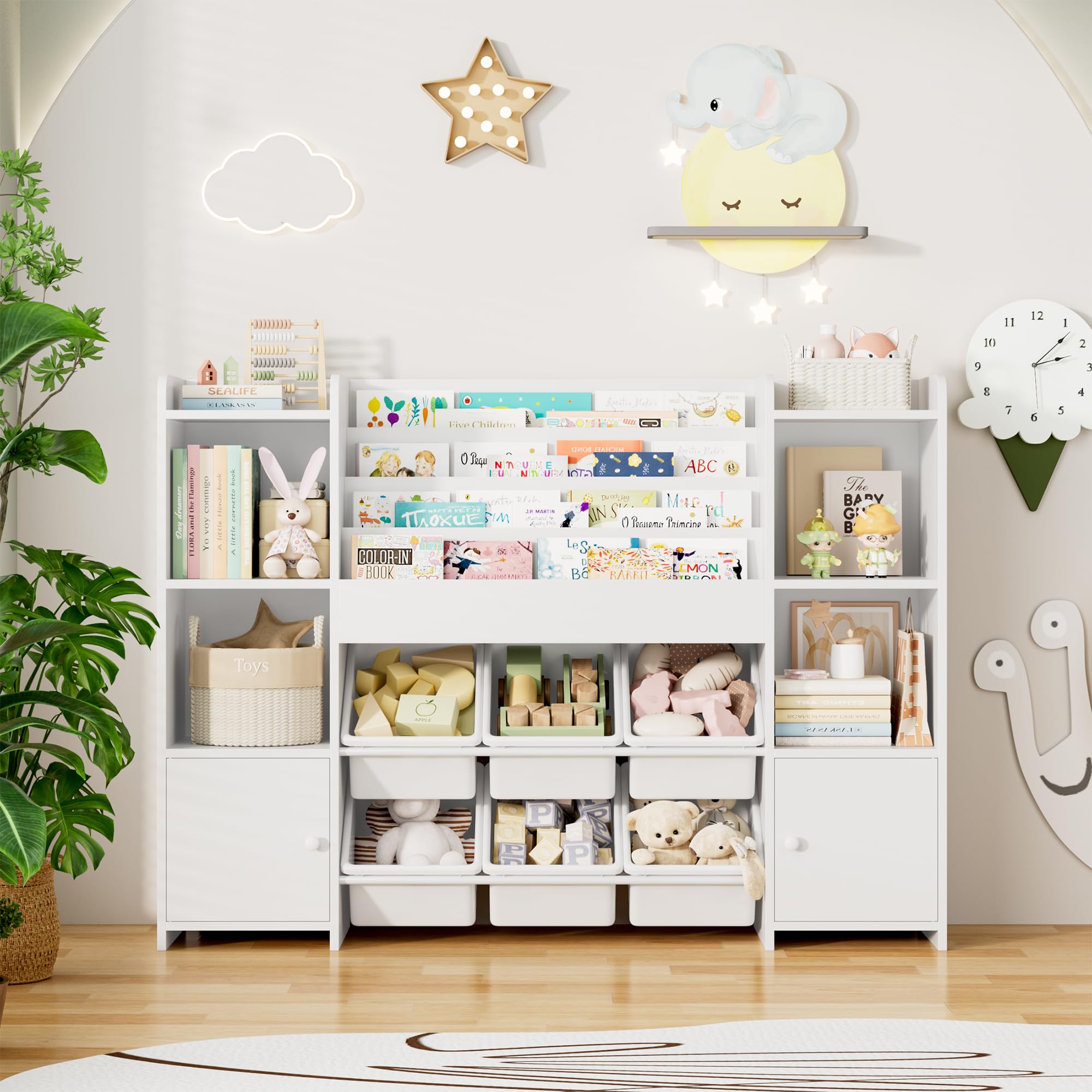Toy Storage Organizer with 6 Toy Bins, Toy Organizer Kids Bookshelf