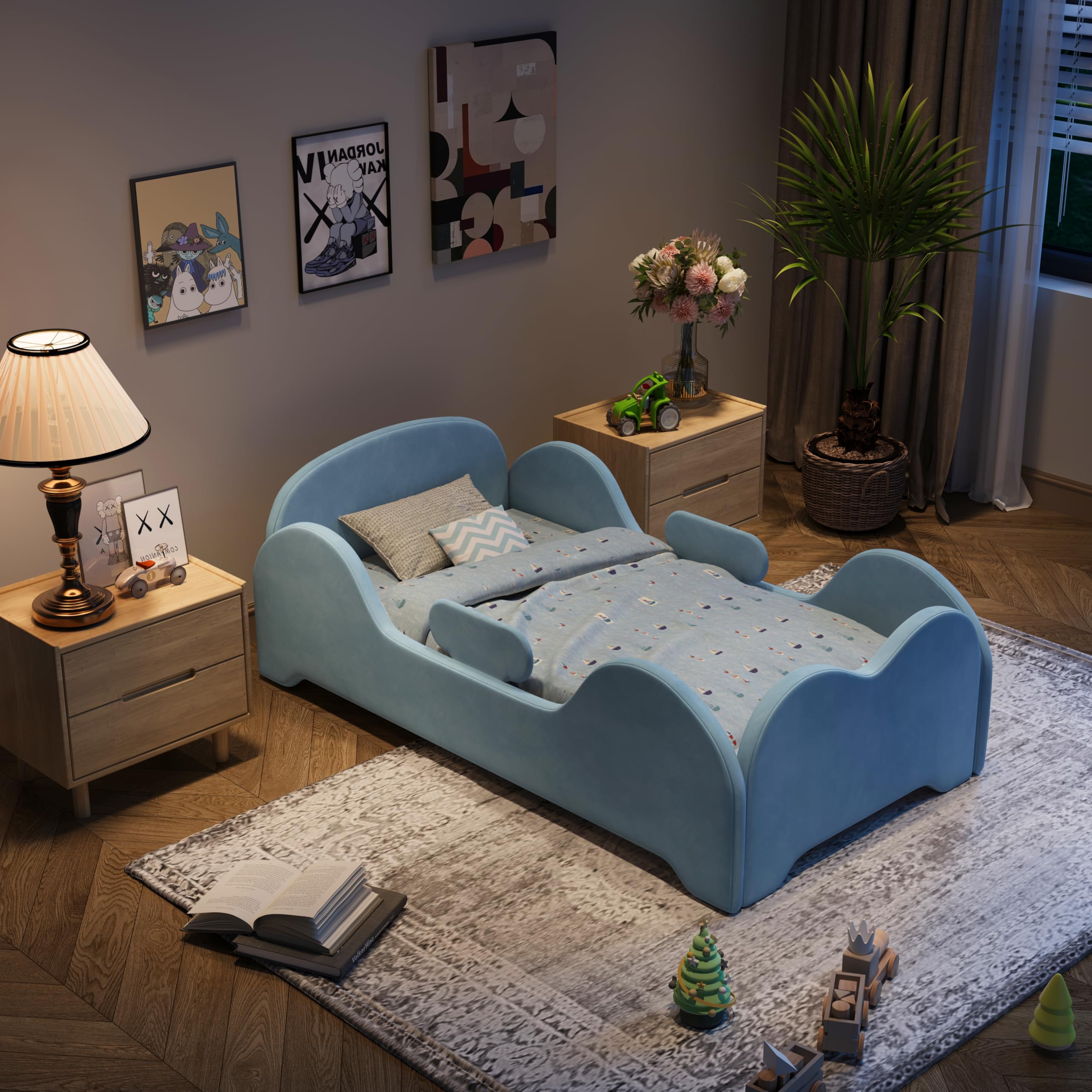 Toddler Floor Bed with Safety Guardrails - Standard Crib Size