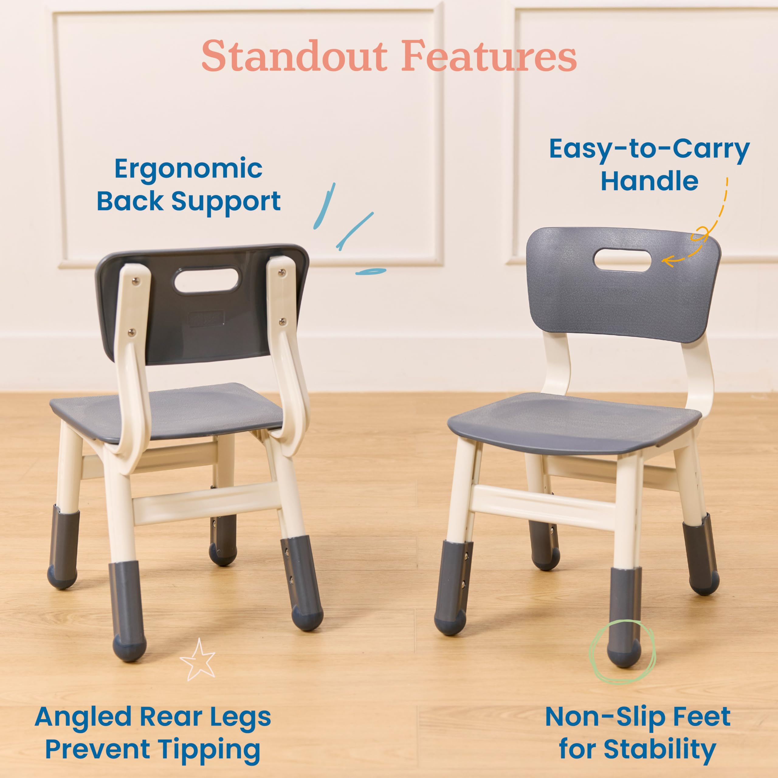 Adjustable Height Kids Chairs - Grey 2-Pack