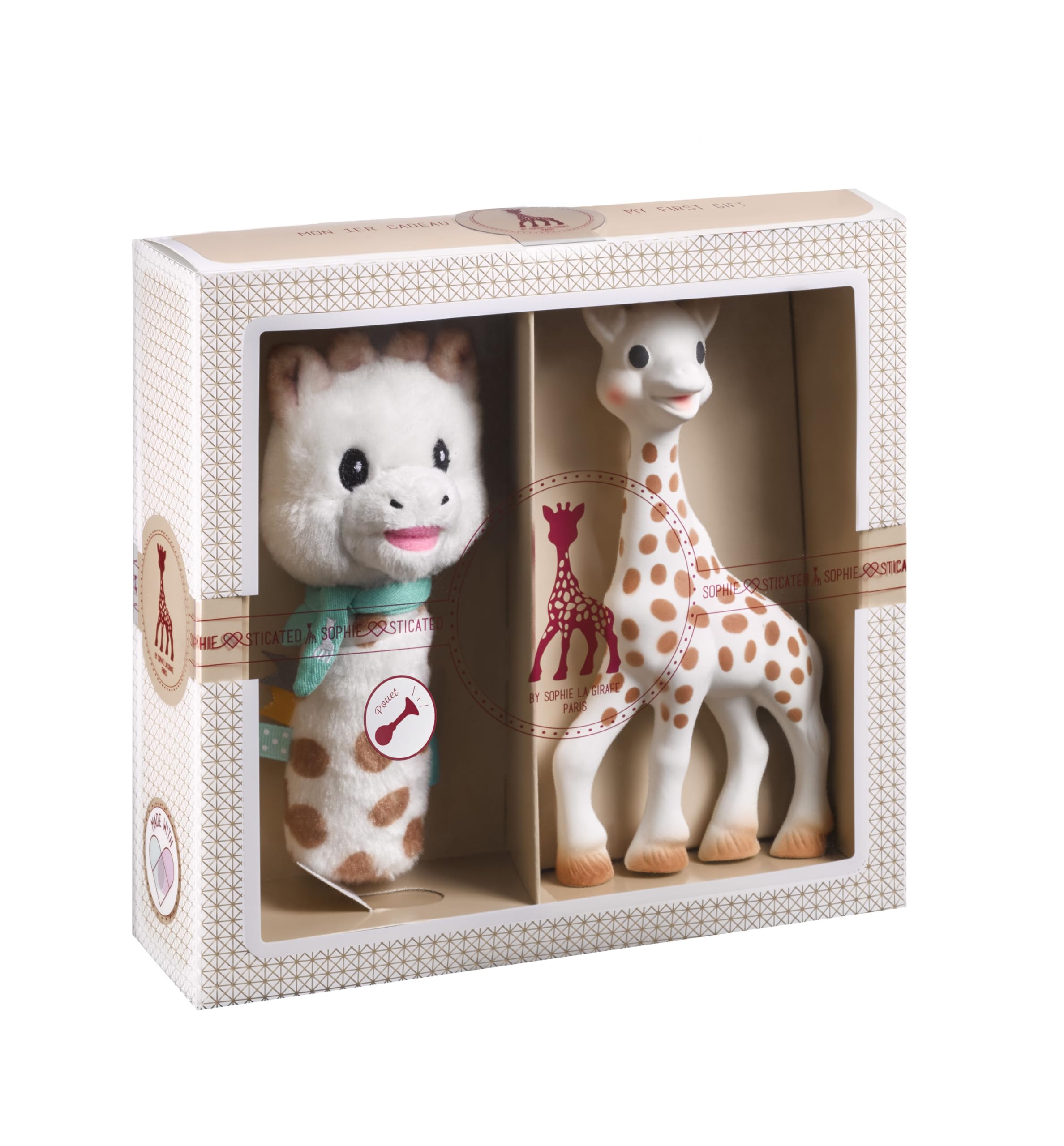 Sophie la girafe Classical Creation Birth Set #5 | Includes Gift Bag, Card, Sophie la girafe & Pouet Rattle | Handcrafted for 60 Years in France