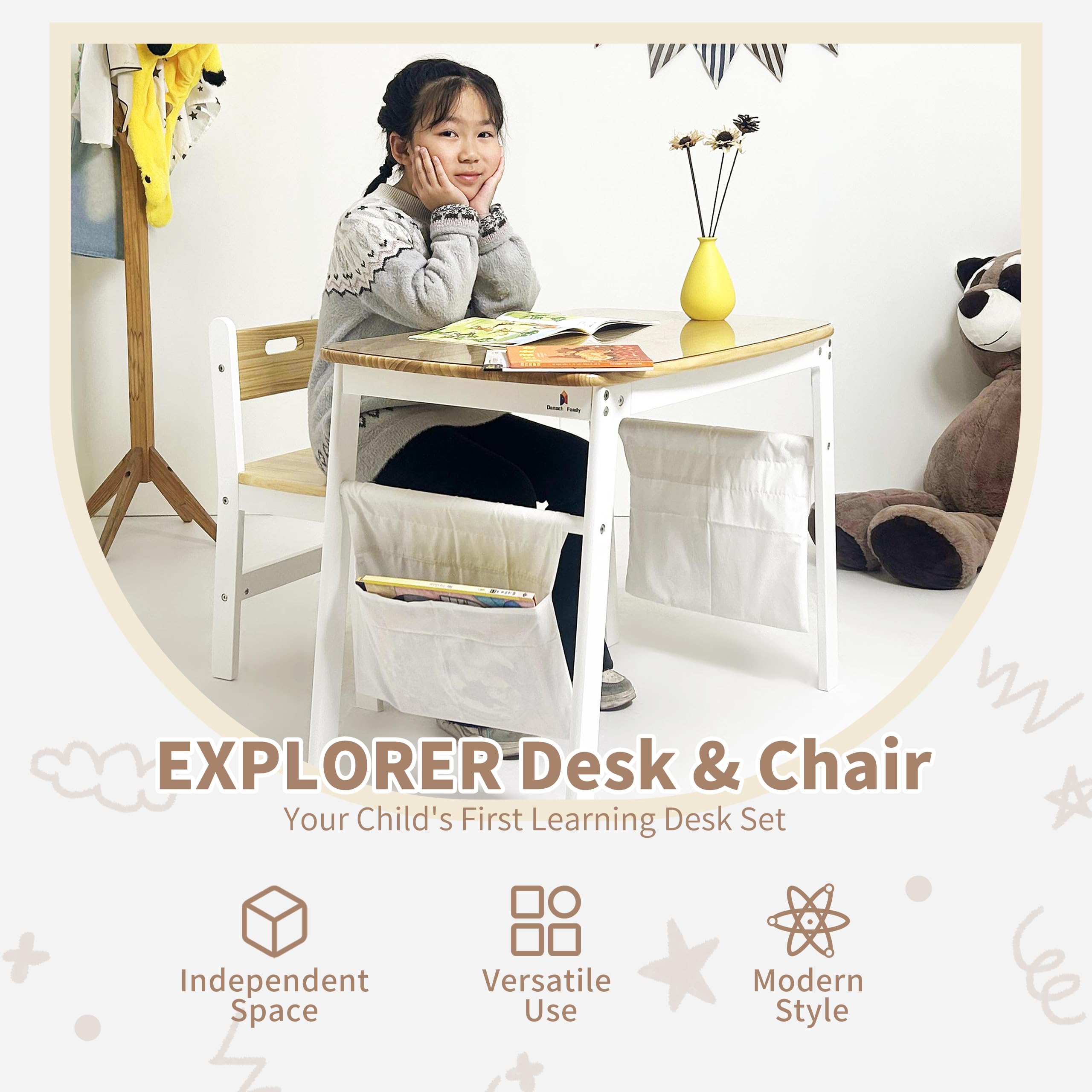 Montessori Kids Desk and Chair Set with Storage
