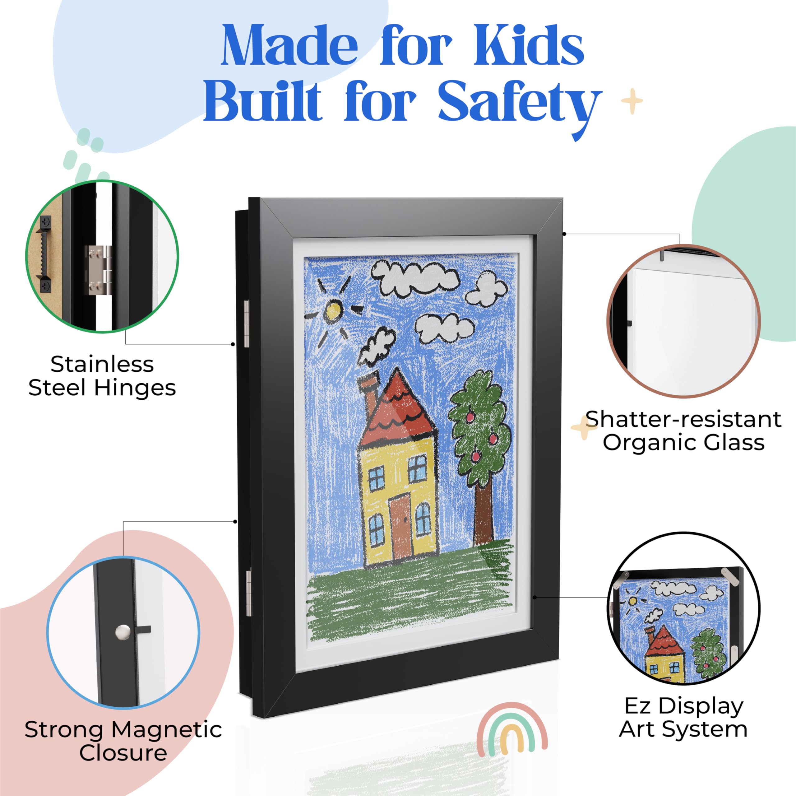 Kids Art Frame Storage Display 8.5x11 Front Opening Wall Mount 2-Pack