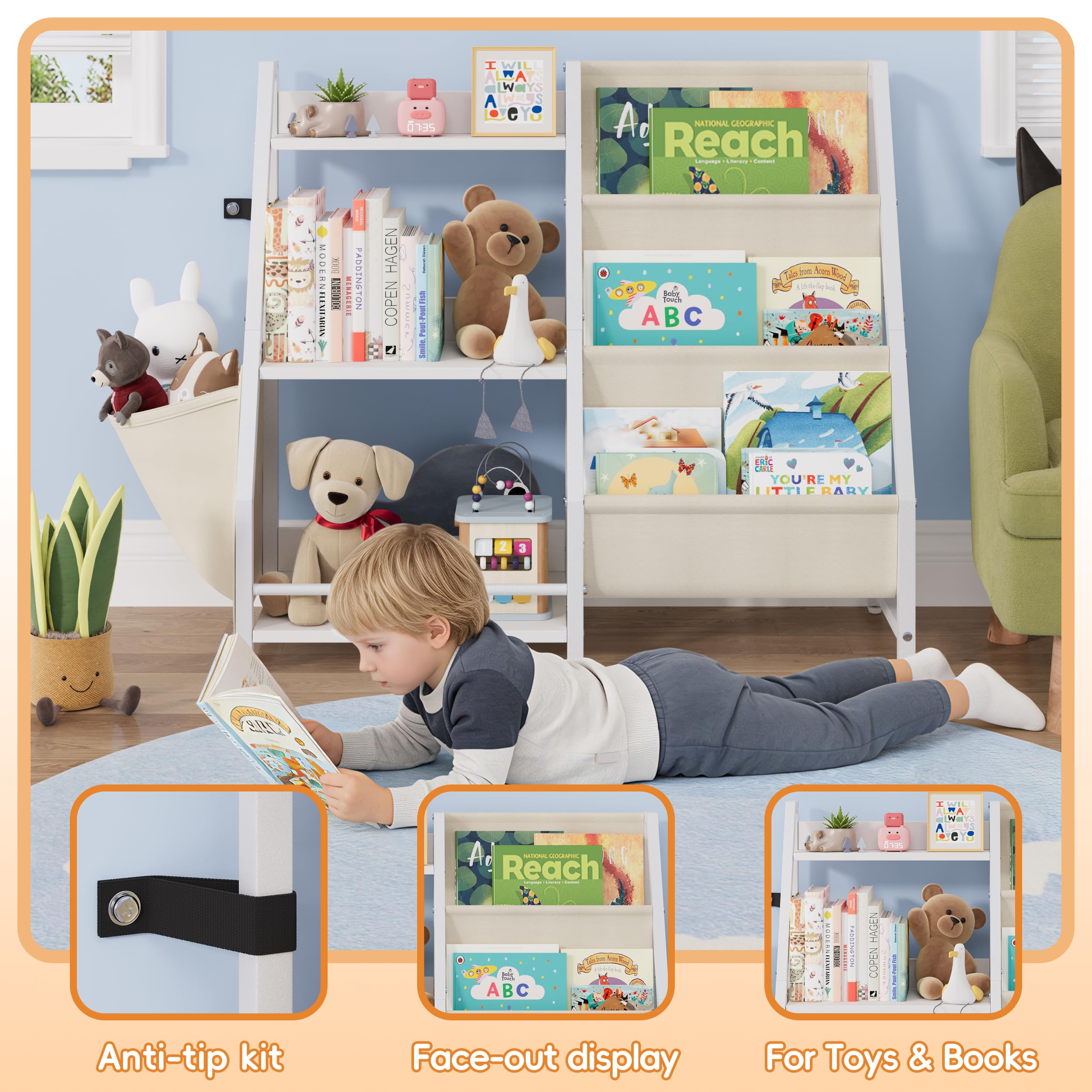 3-Tier Kids Bookshelf and Toy Organizer with Storage Rack