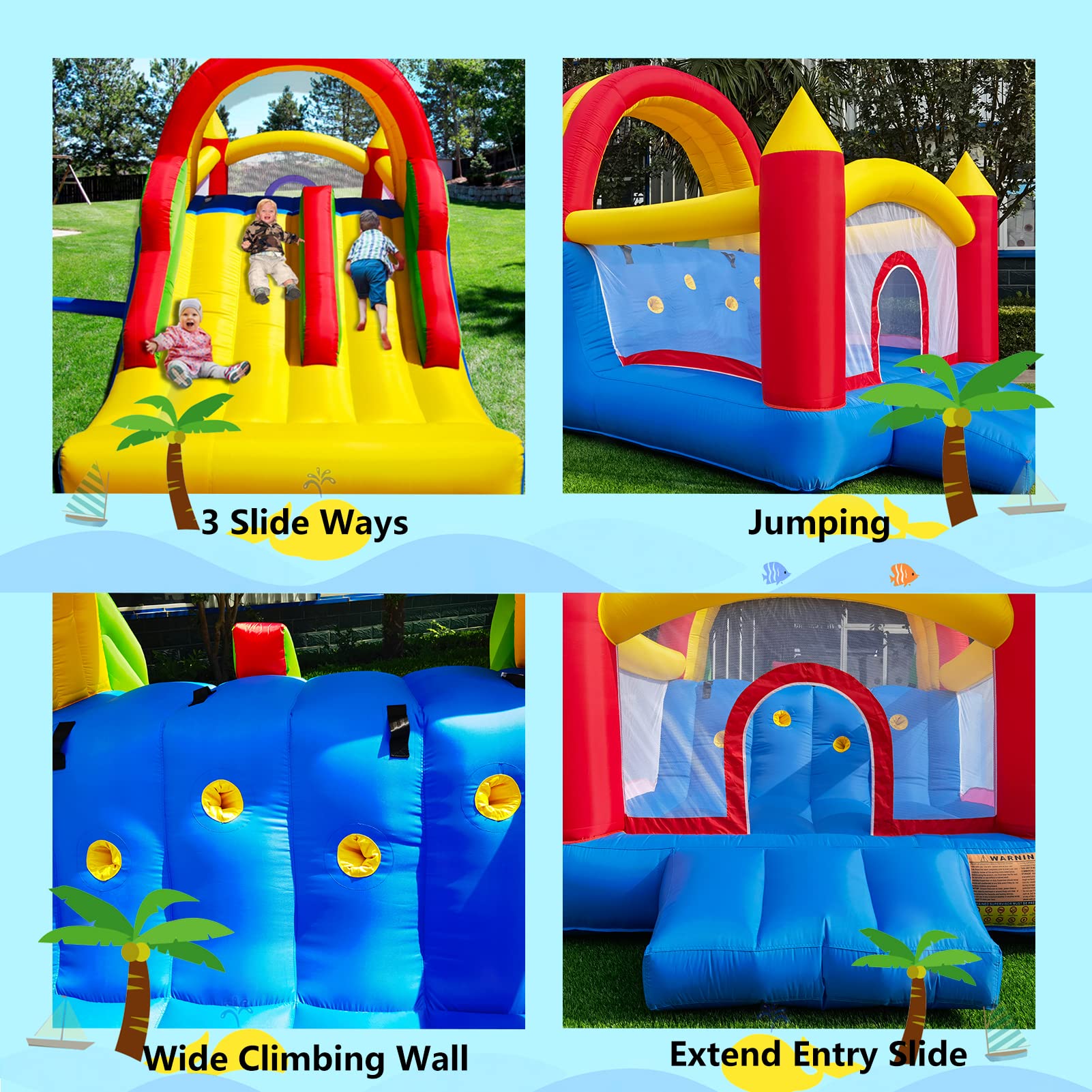 Inflatable Bounce House with Racing Slides and Climbing Wall