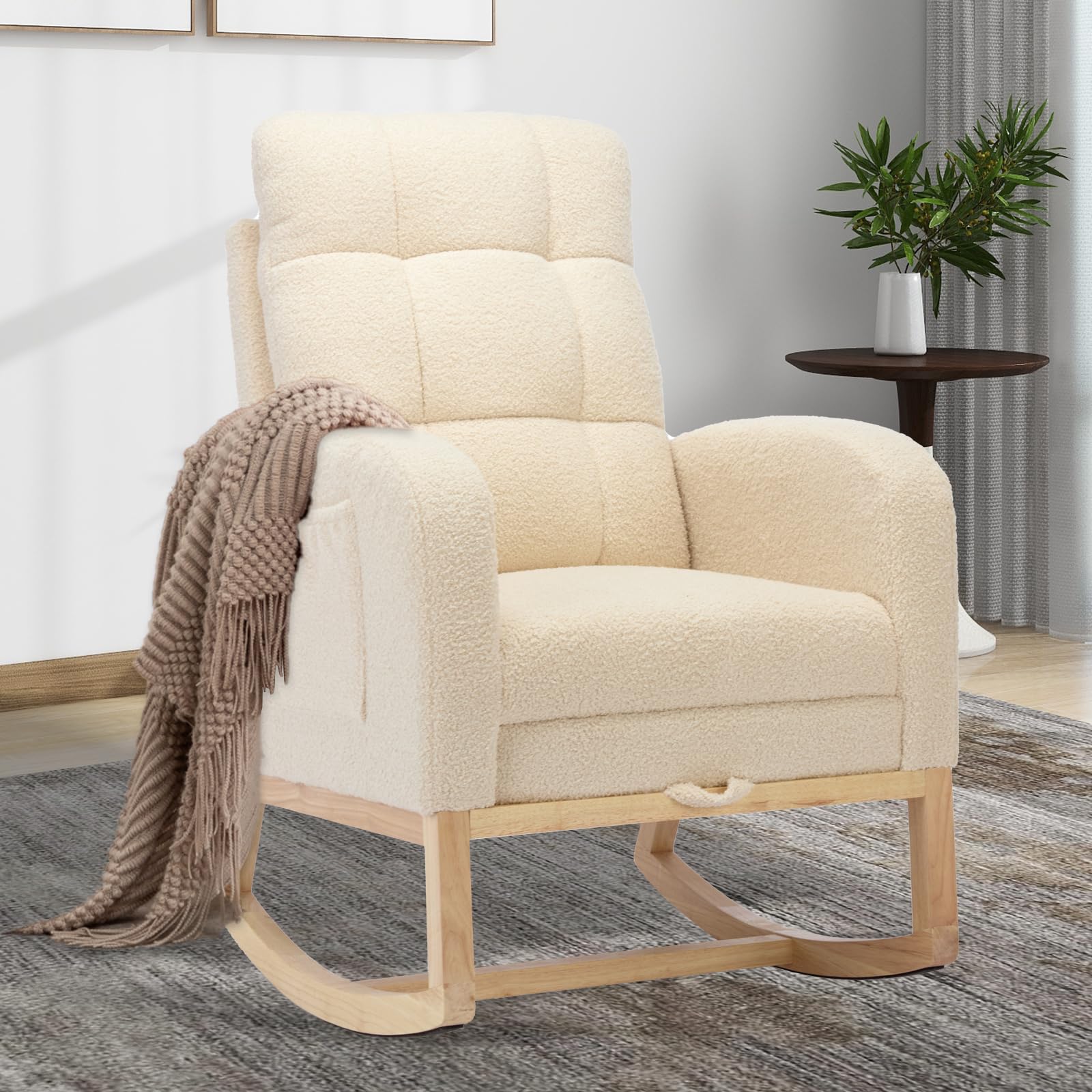 Modern Nursery Rocking Chair, Teddy Upholstered Rocking Chair