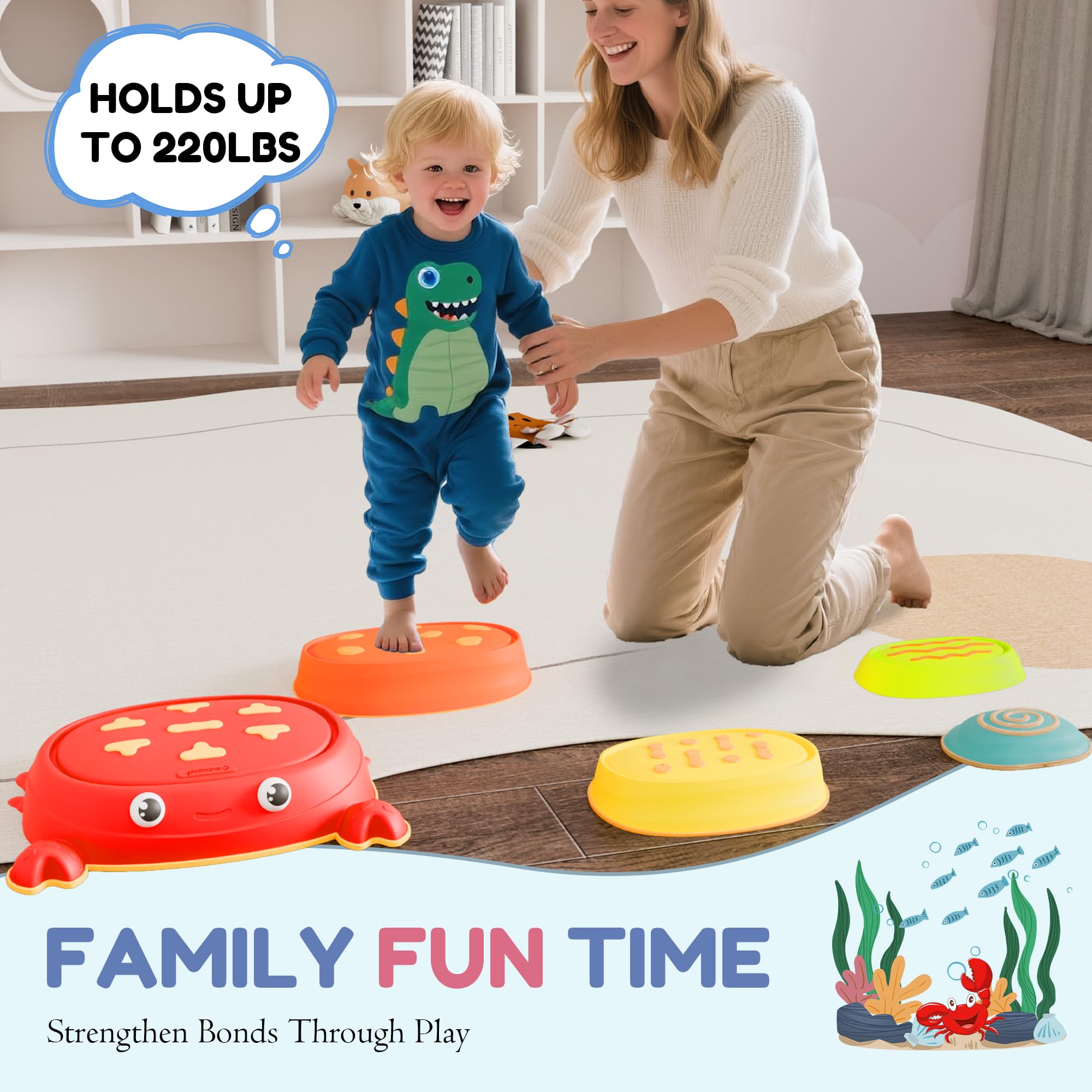 makarci Crab Stepping Stones for Kids,5pcs Double Anti-Slip Balance Sensory Stepping Stones Promoting Toddlers’ Sensory and Coordination Development，Indoor and Outdoor Play for Kids 3-8
