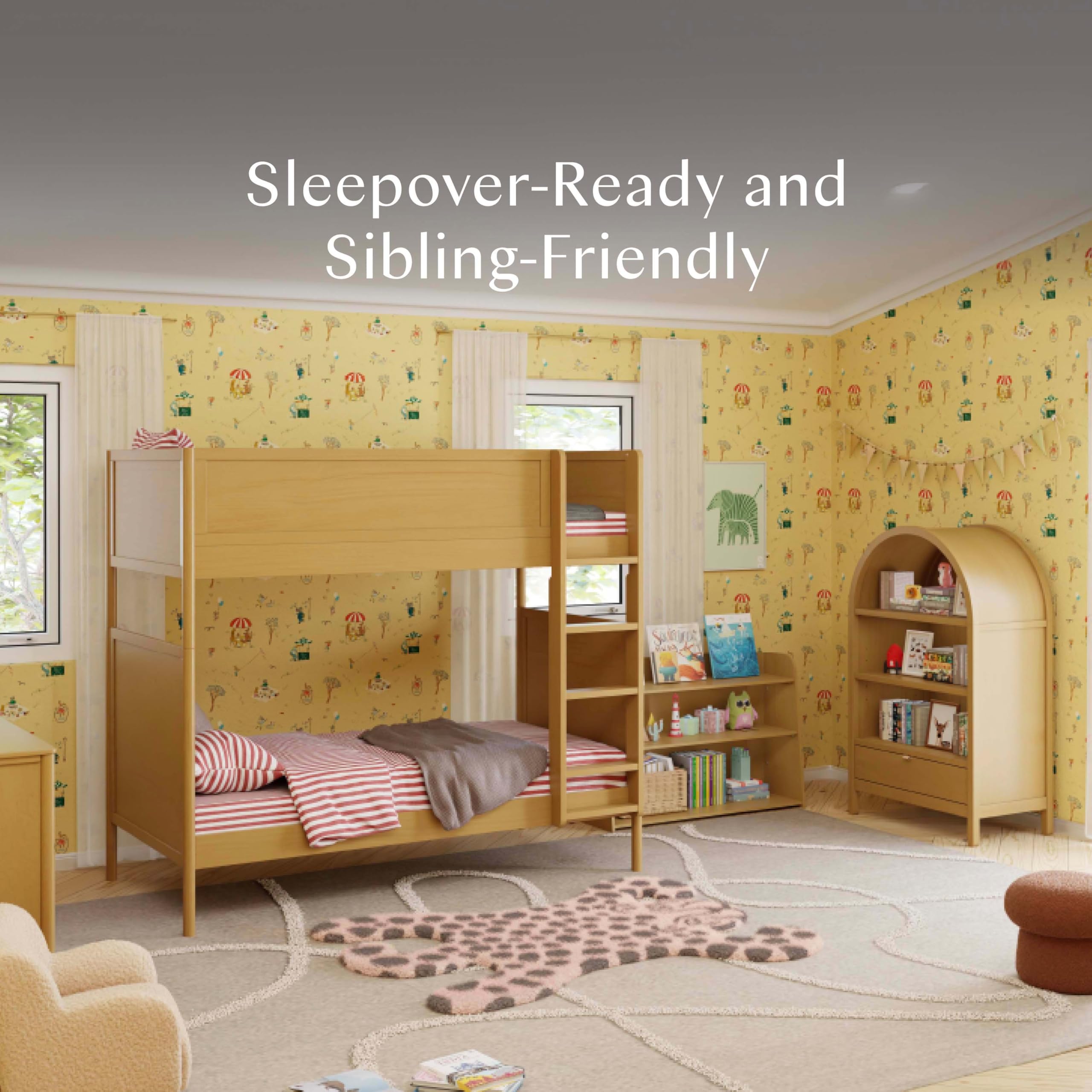 Convertible Twin Over Twin Bunk Bed with Adjustable Ladder