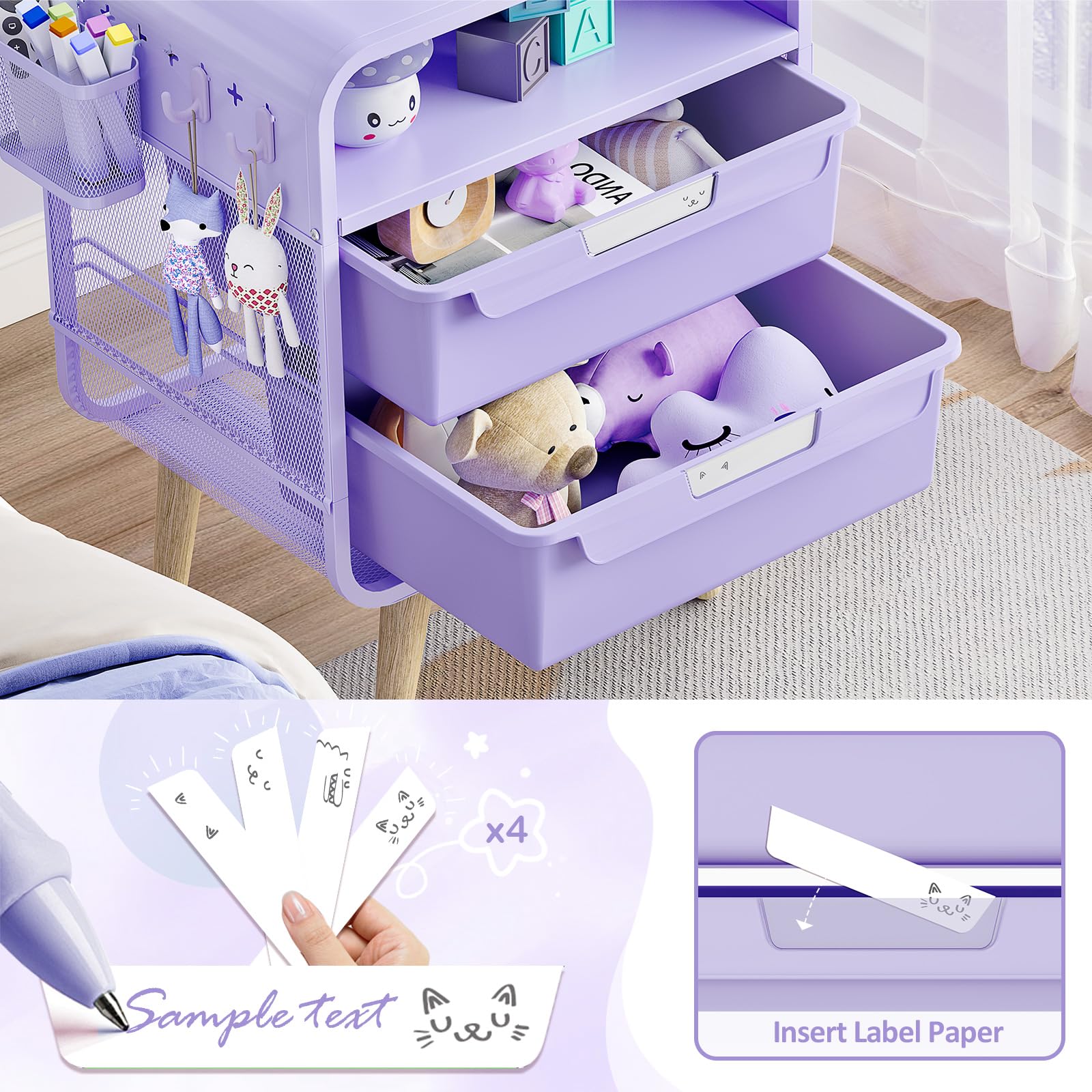 Kids Nightstand with Storage Drawers