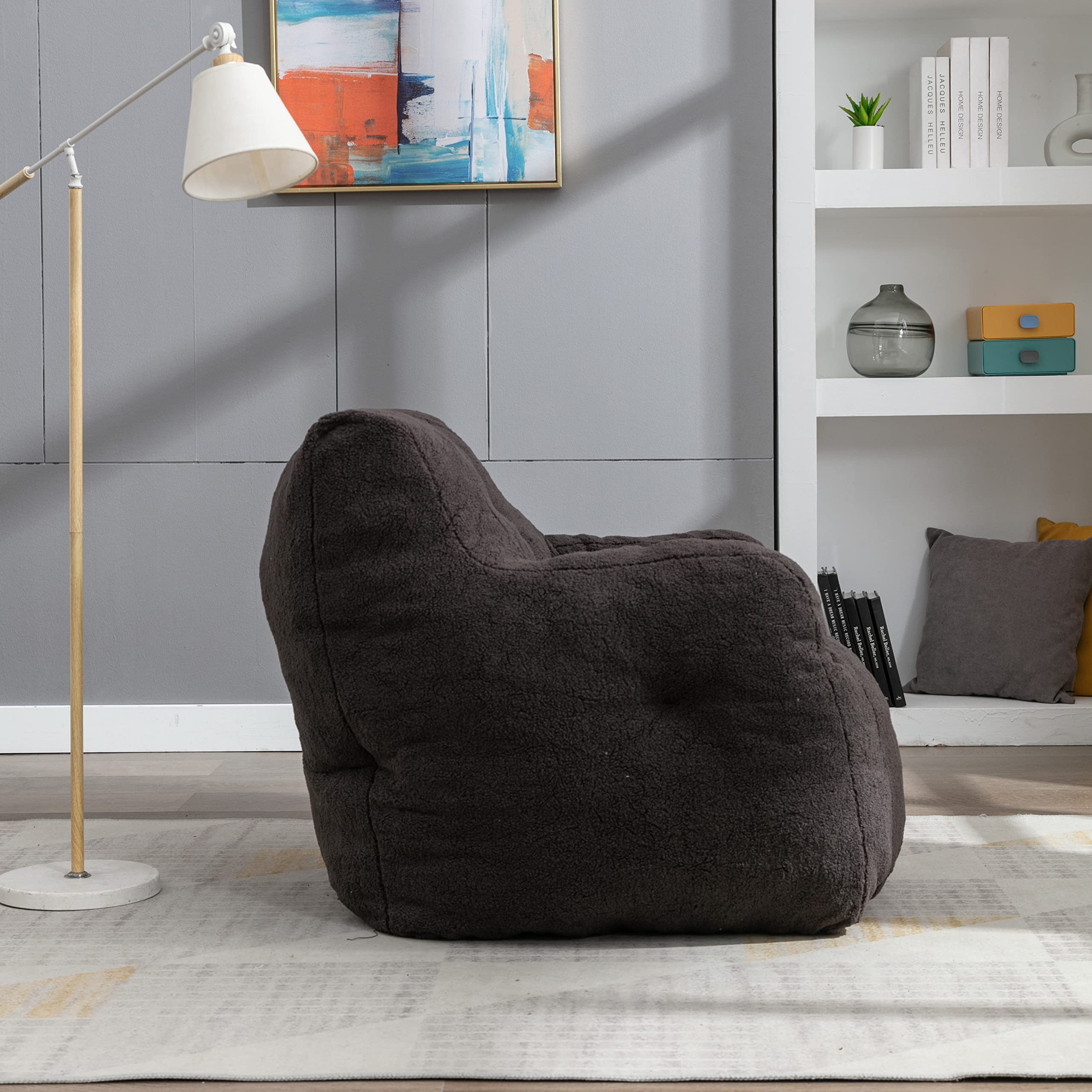 Memory Foam Bean Bag Chair with Armrests and Back Support