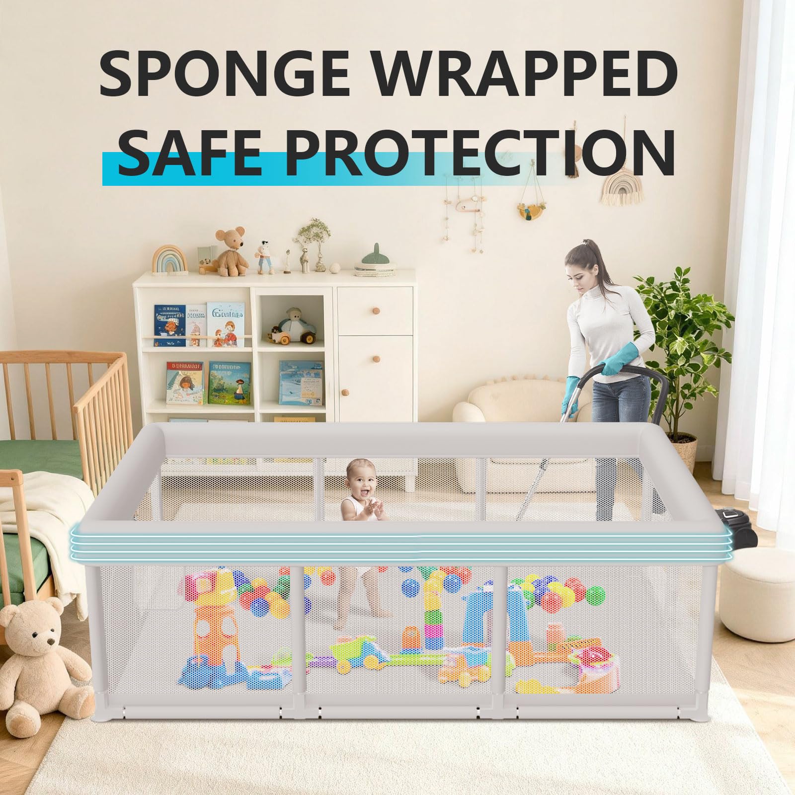 Baby Playpen Safety Gate Mesh Play Yard